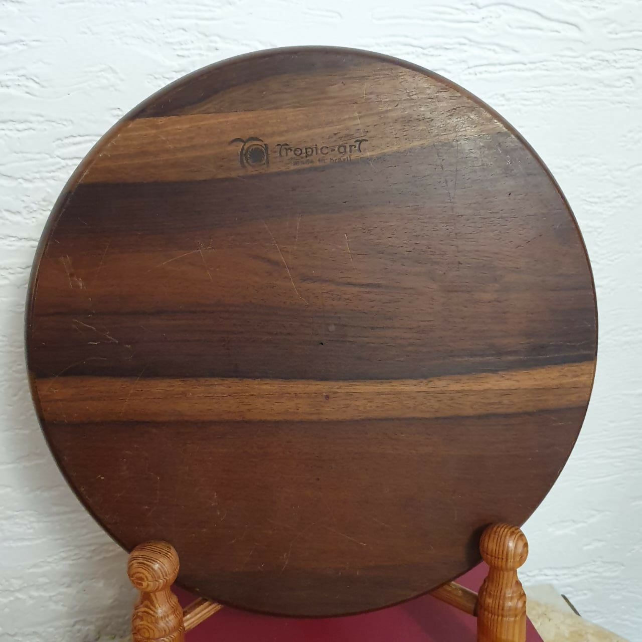 Tábua vintage para queijos em madeira de jacarandá e porcelana, Tropic Art. Preservadíssima!