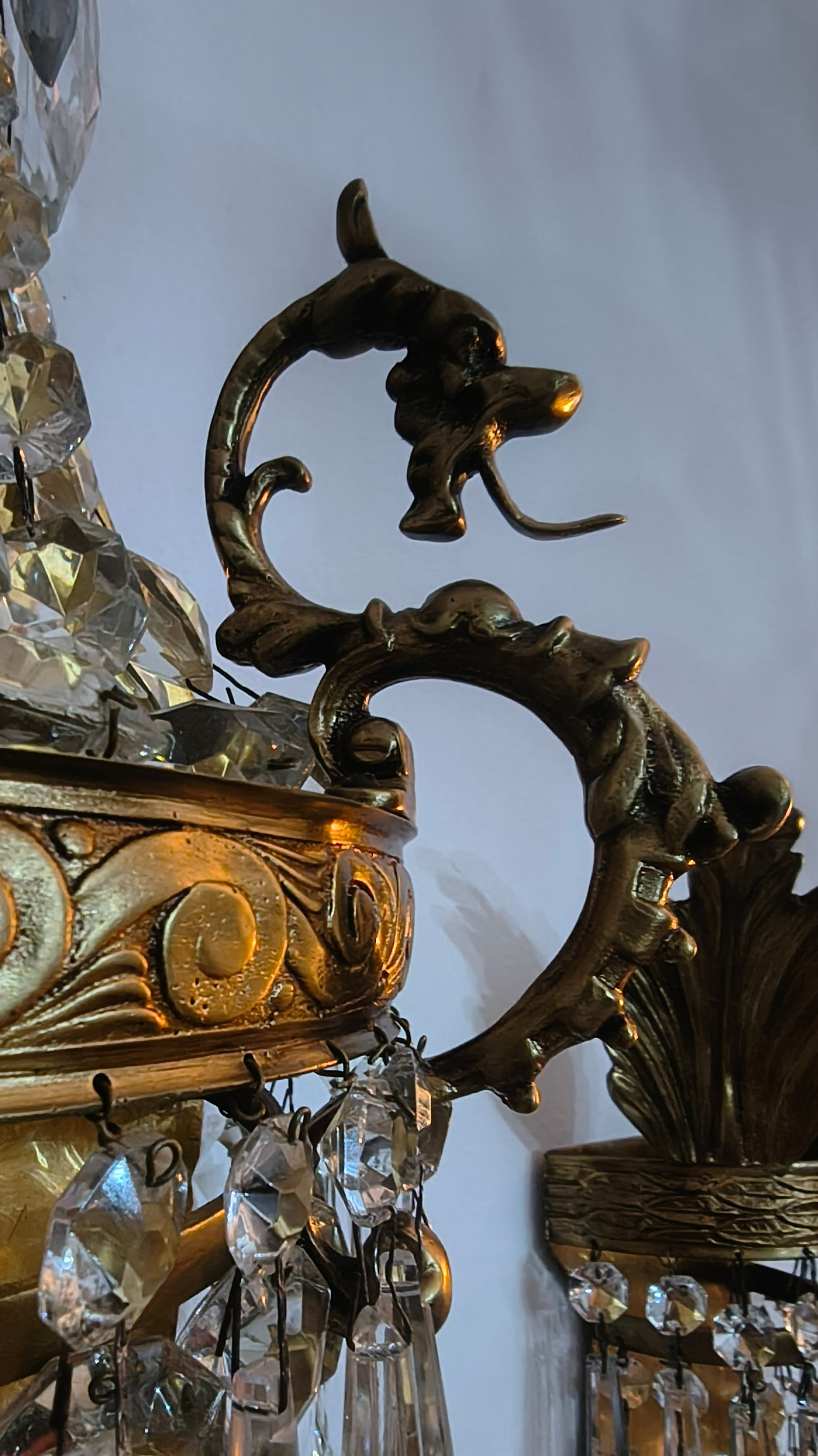 Par de Arandelas Império em cristal e bronze - restauradas