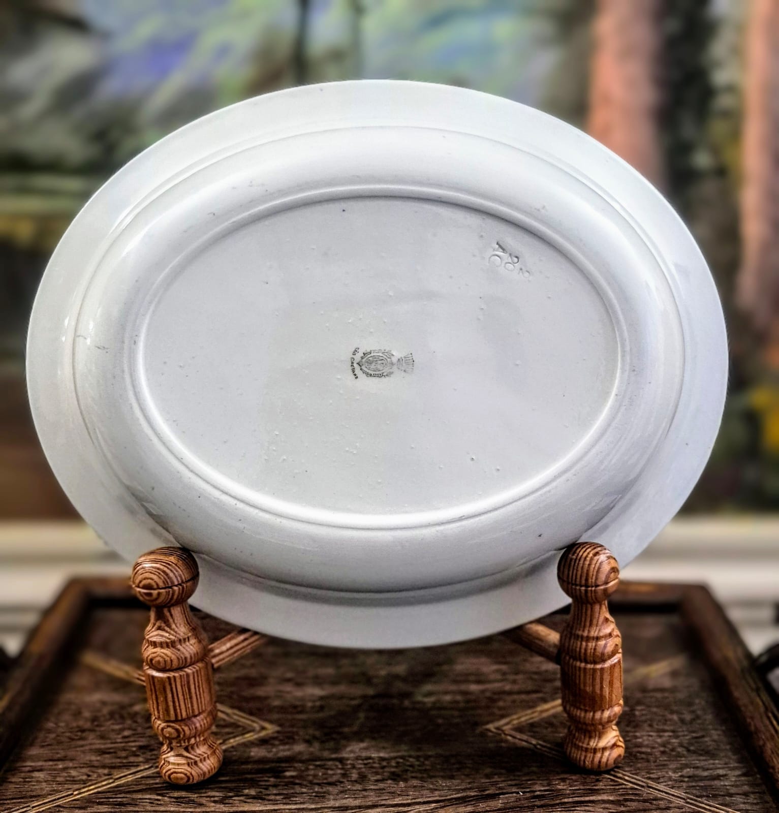  Travessa grande e funda em faiança vintage,  anos 30/40, da extinta São Caetano. Azul borrão. 