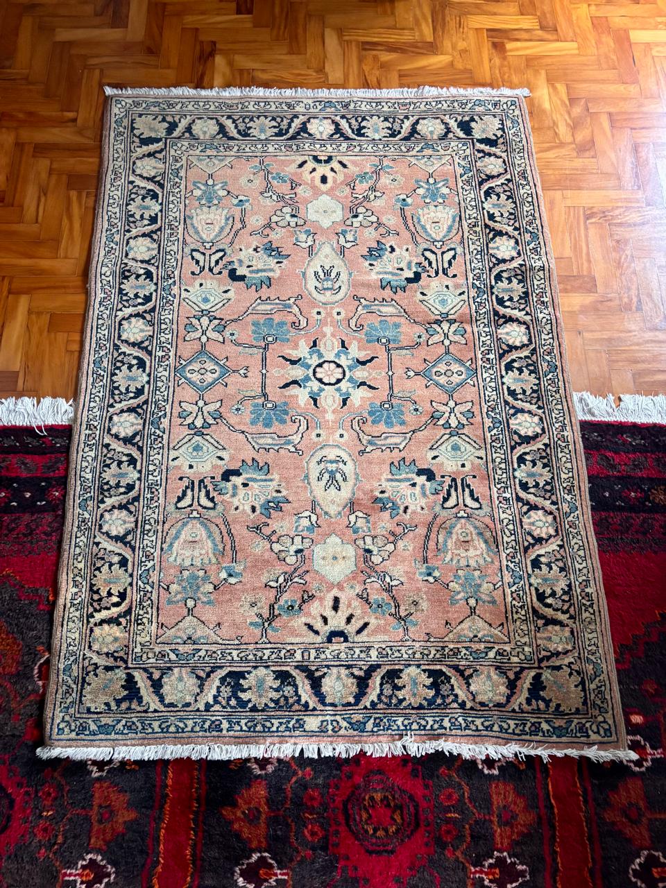 Tapete persa Tabriz em tons de rosa e azul, 180 × 125 cm (DMCPS_083)