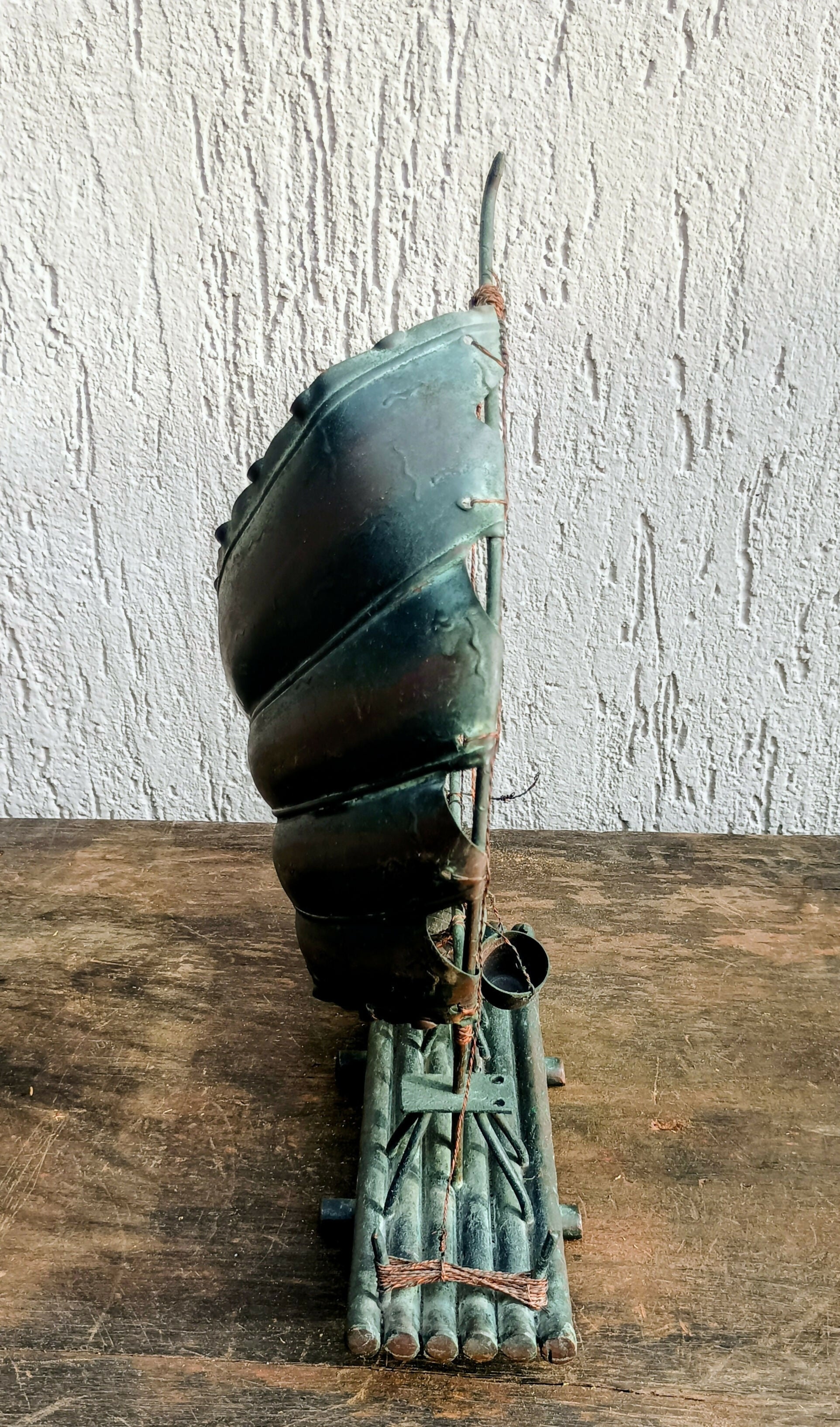 Escultura Antiga Barco Oriental em Bronze / Liga de Cobre – Junco Chinês