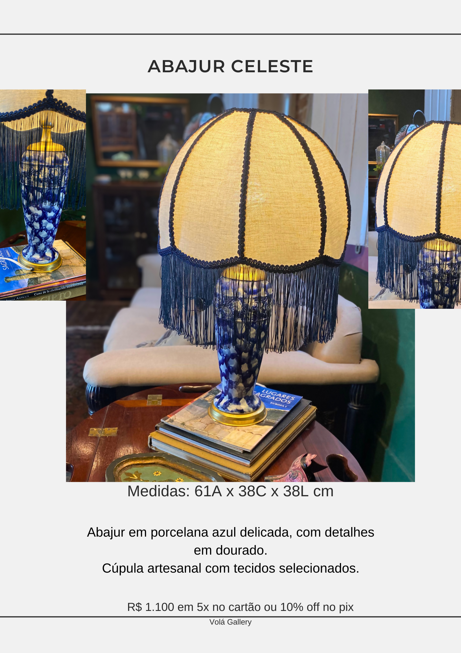 Abajur &quot;Celeste&quot; em porcelana azul delicada