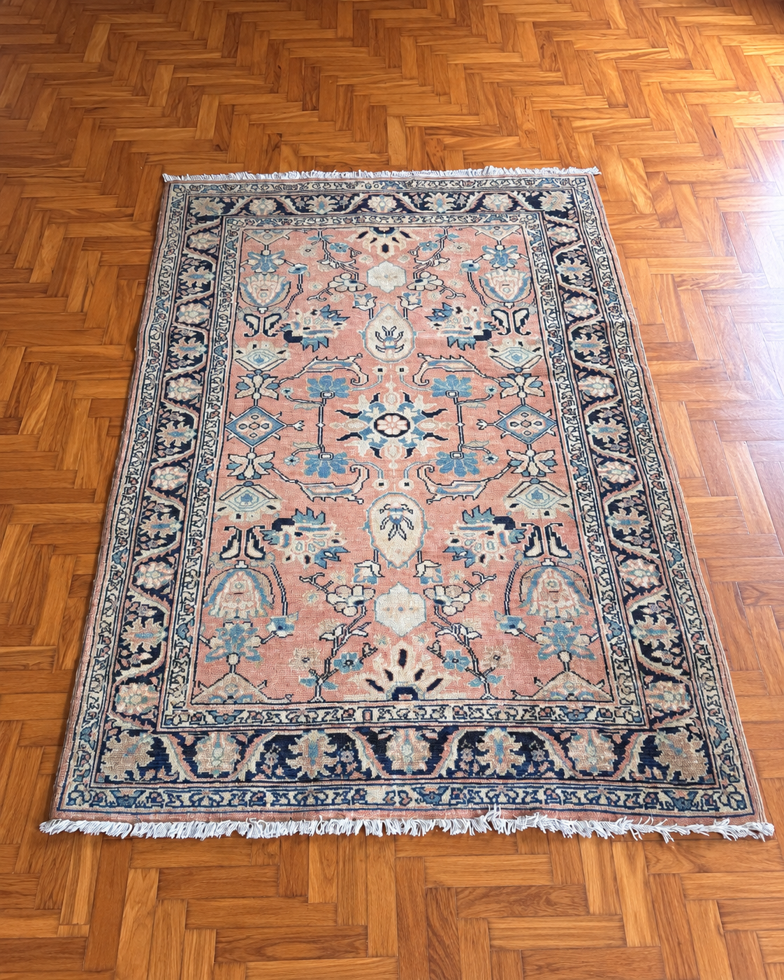 Tapete persa Tabriz em tons de rosa e azul, 180 × 125 cm (DMCPS_083)