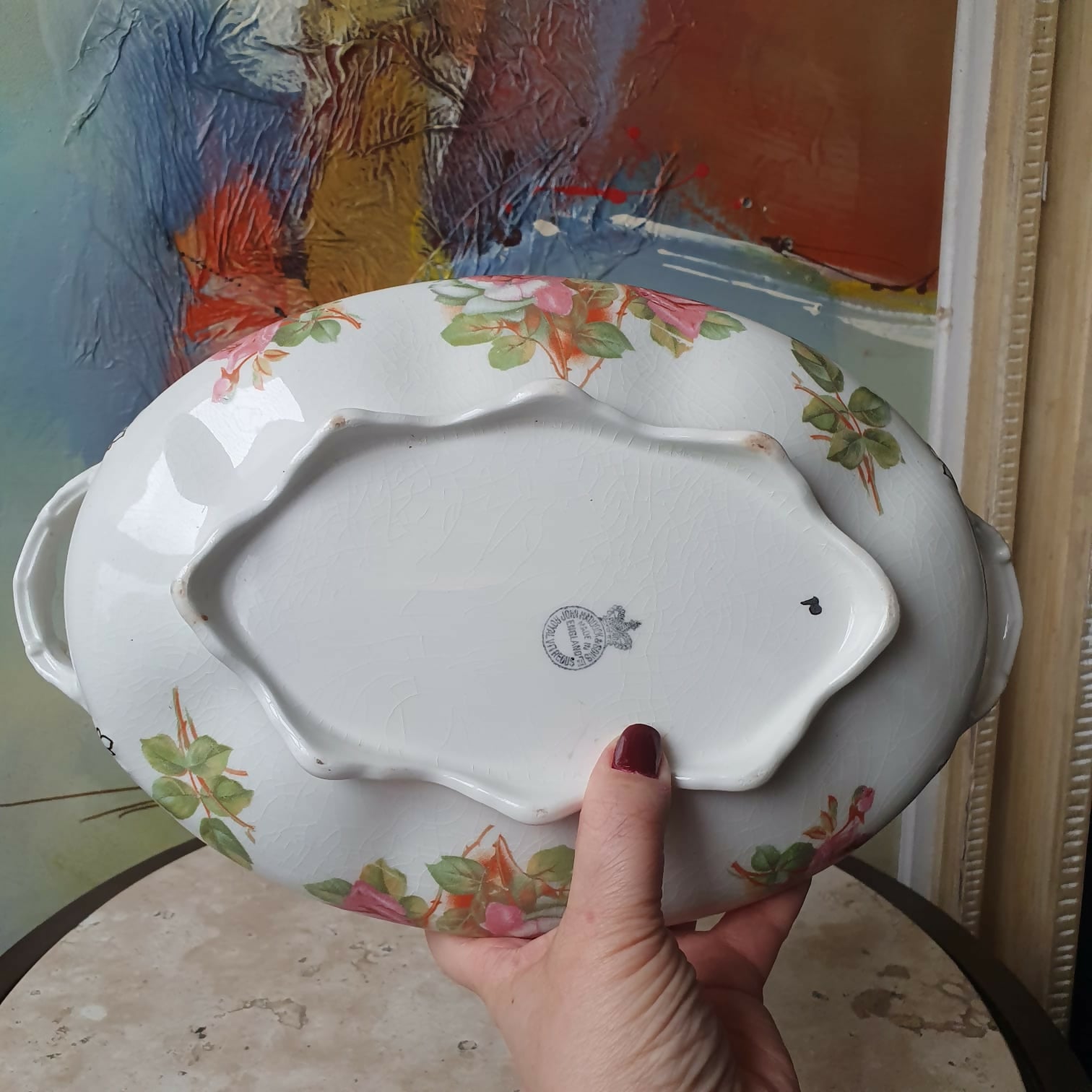 Sopeira inglesa século XIX floral, linda para decoração.