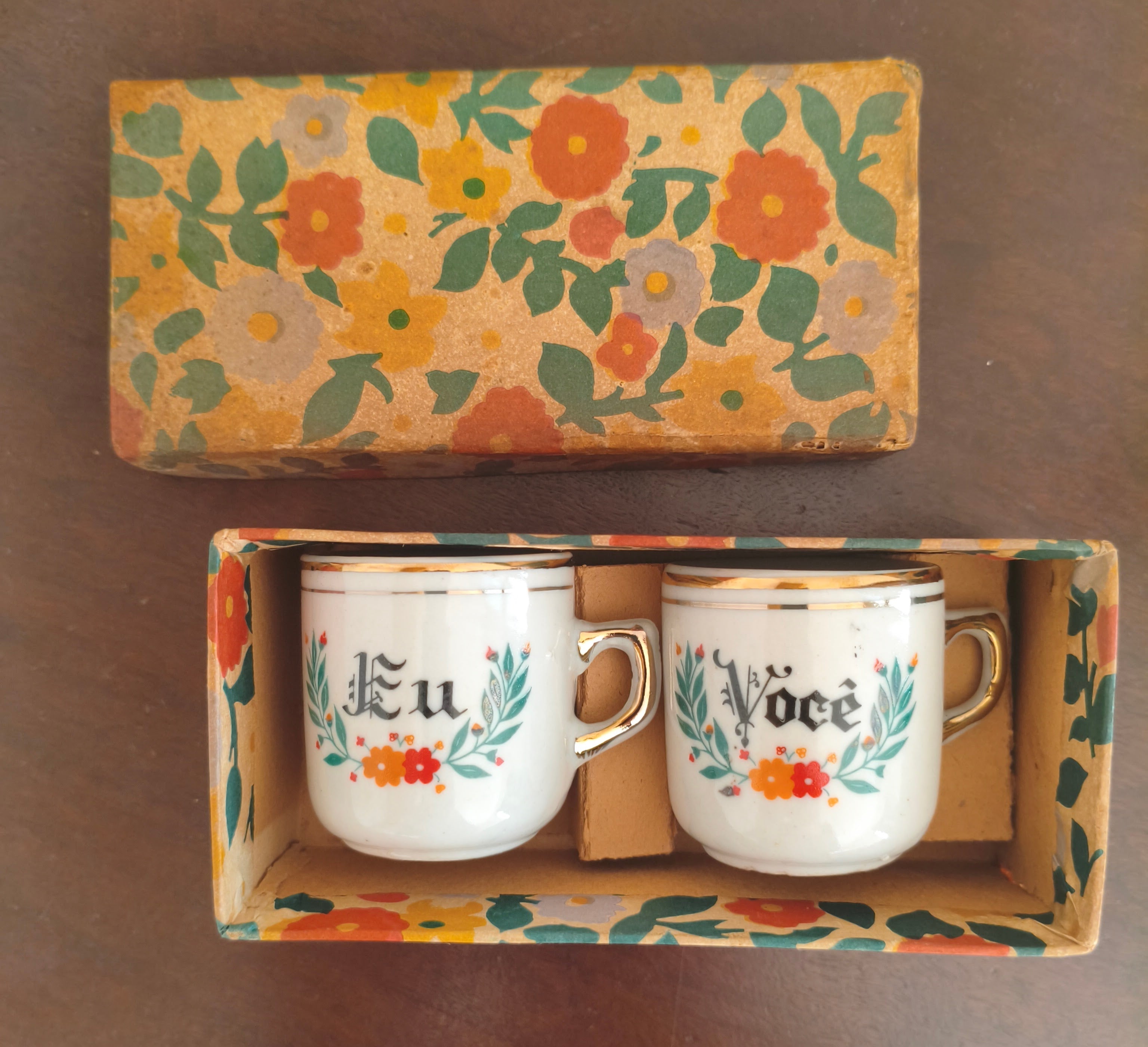 Par de xícaras de café vintage "Eu e Você"