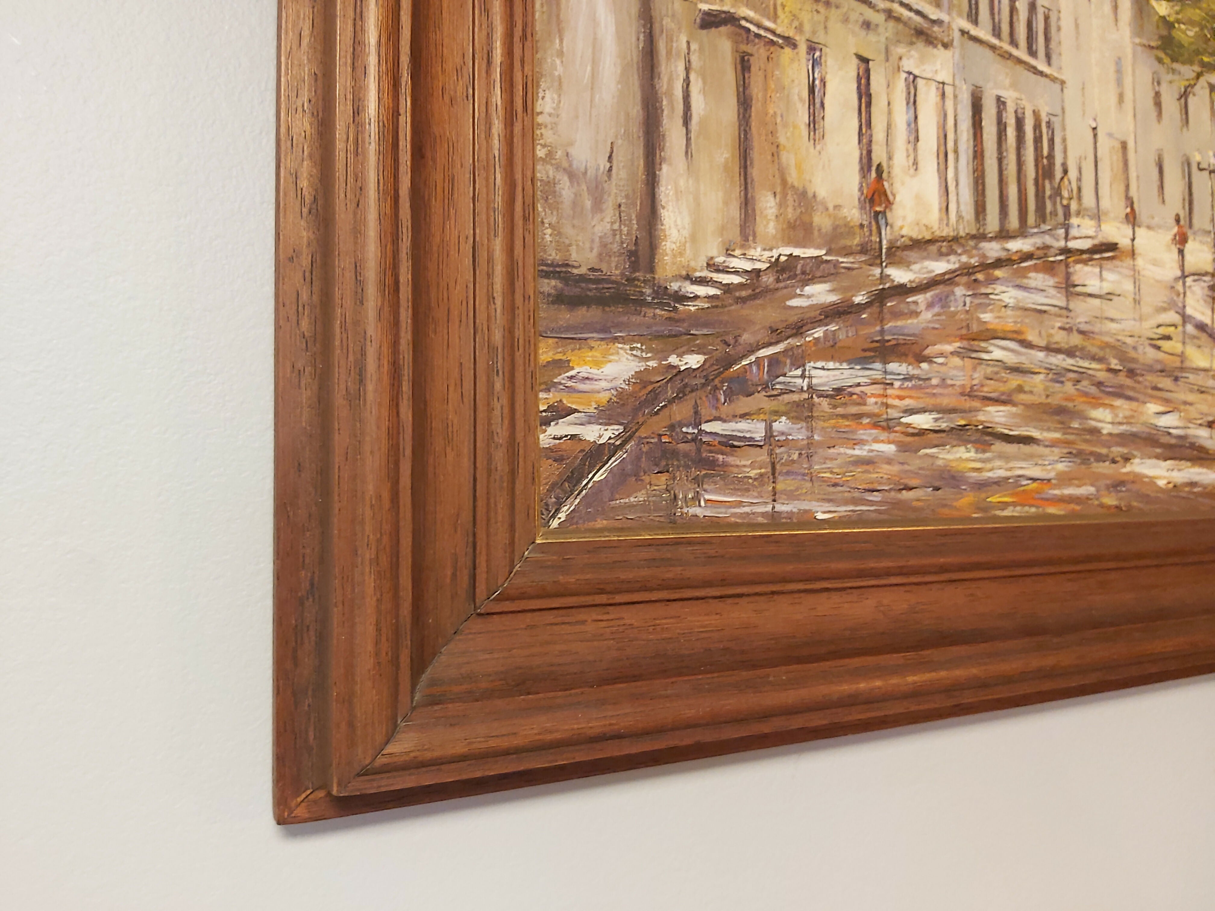 Quadro óleo sobre tela com paisagem urbana