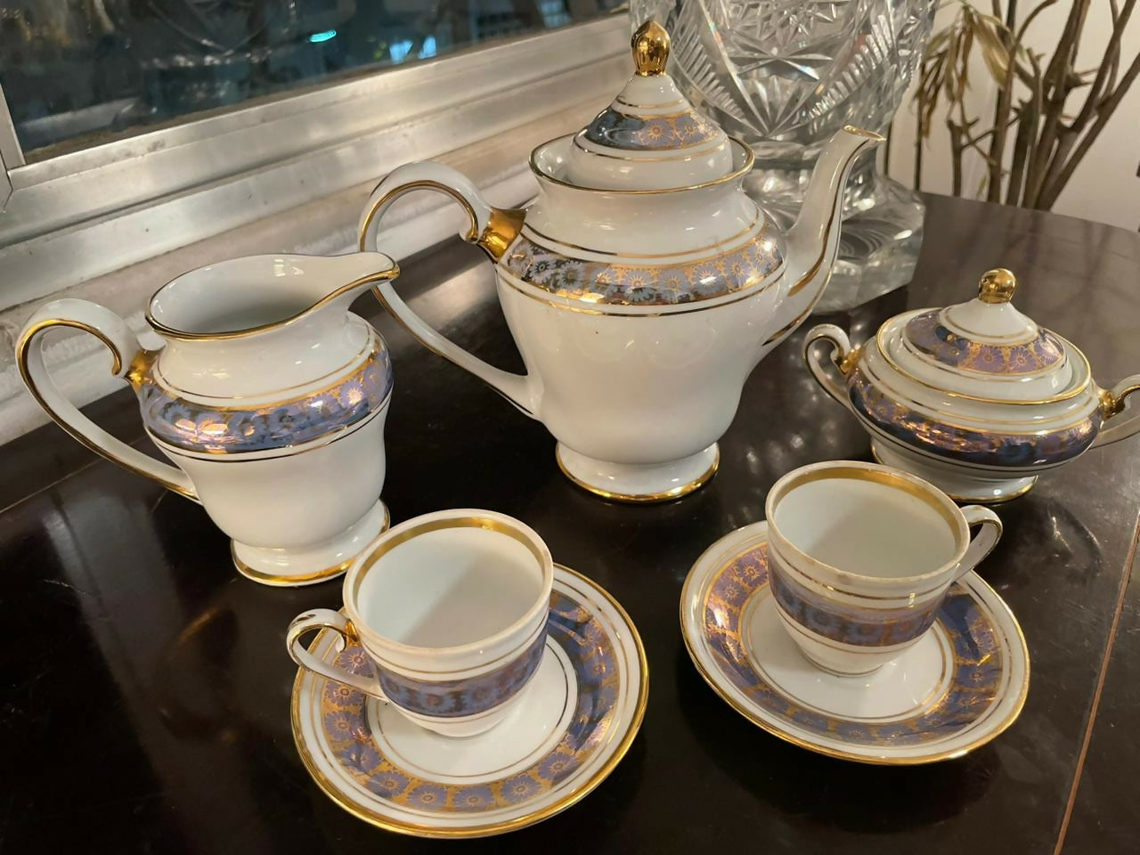 Aparelho de café em porcelana Barão do Rio Branco azul e dourado