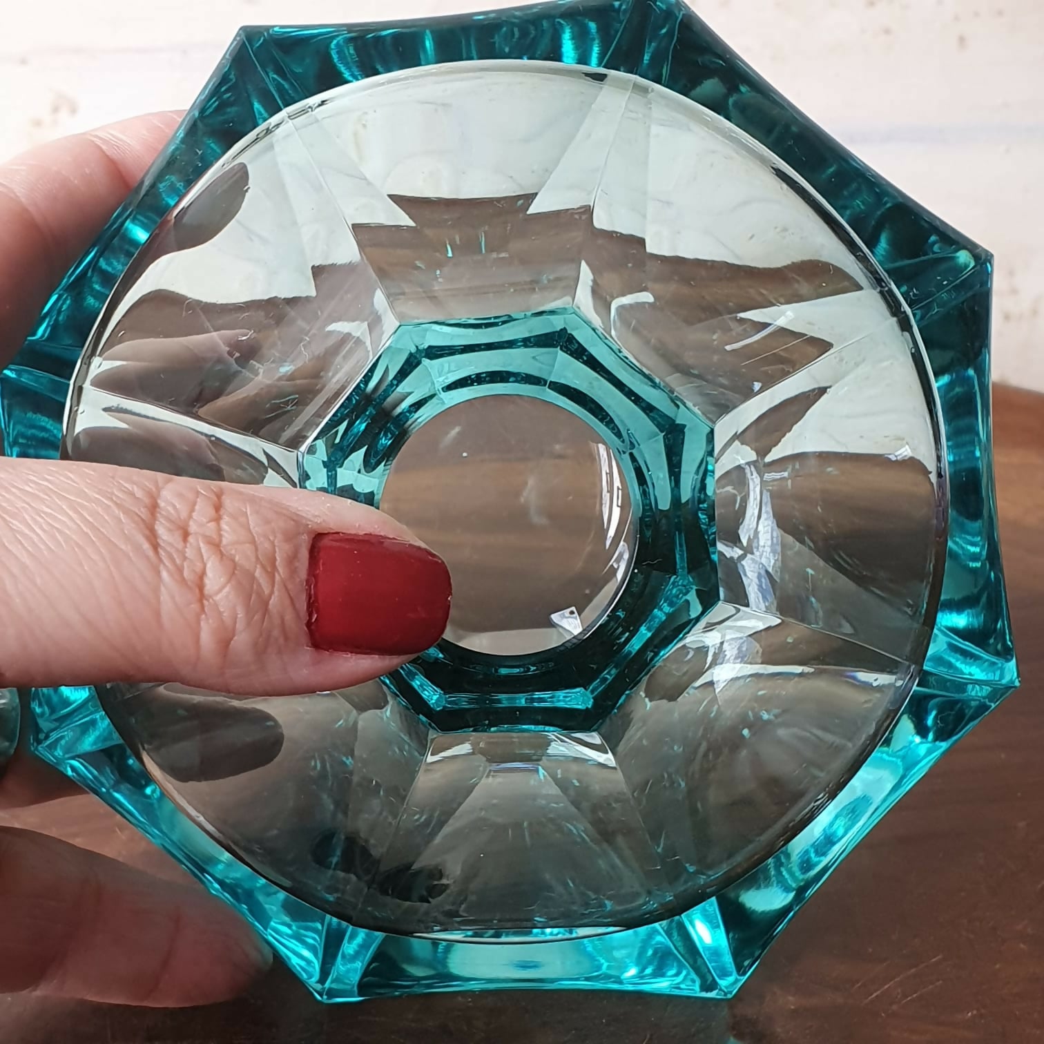 Vaso solifleur em cristal pesado verde água.