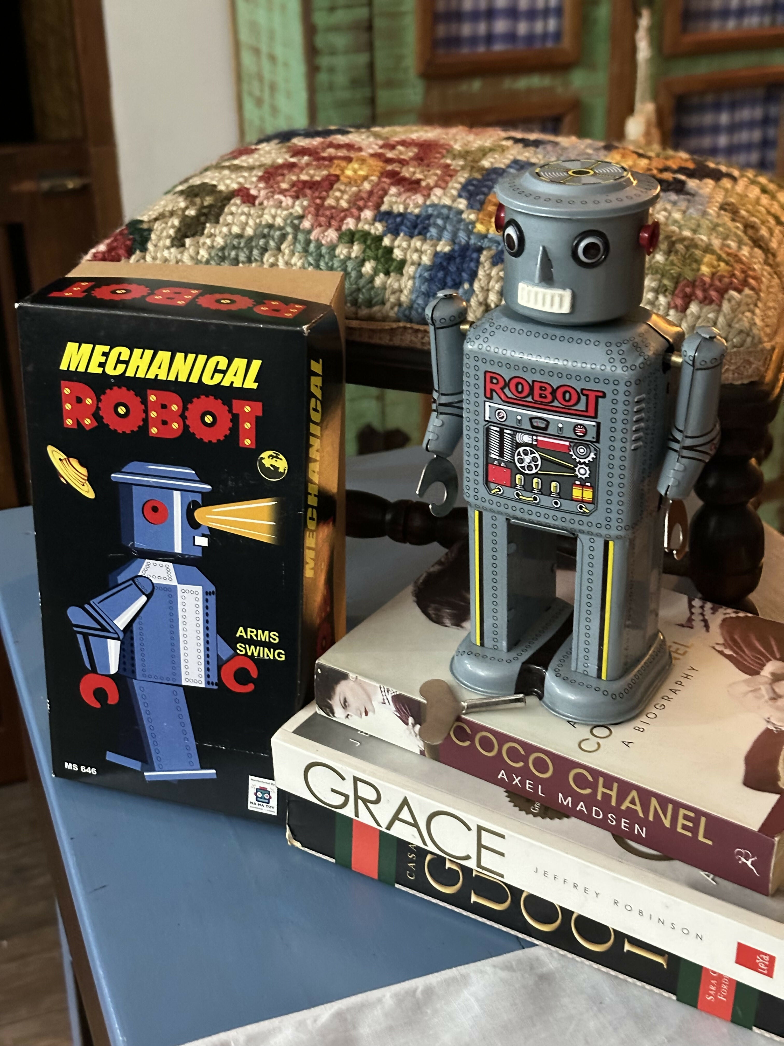 Vintage - funcionando - colecionador Réplica na época do robô de brinquedo de lata -Schylling Mechanical Robot MS646