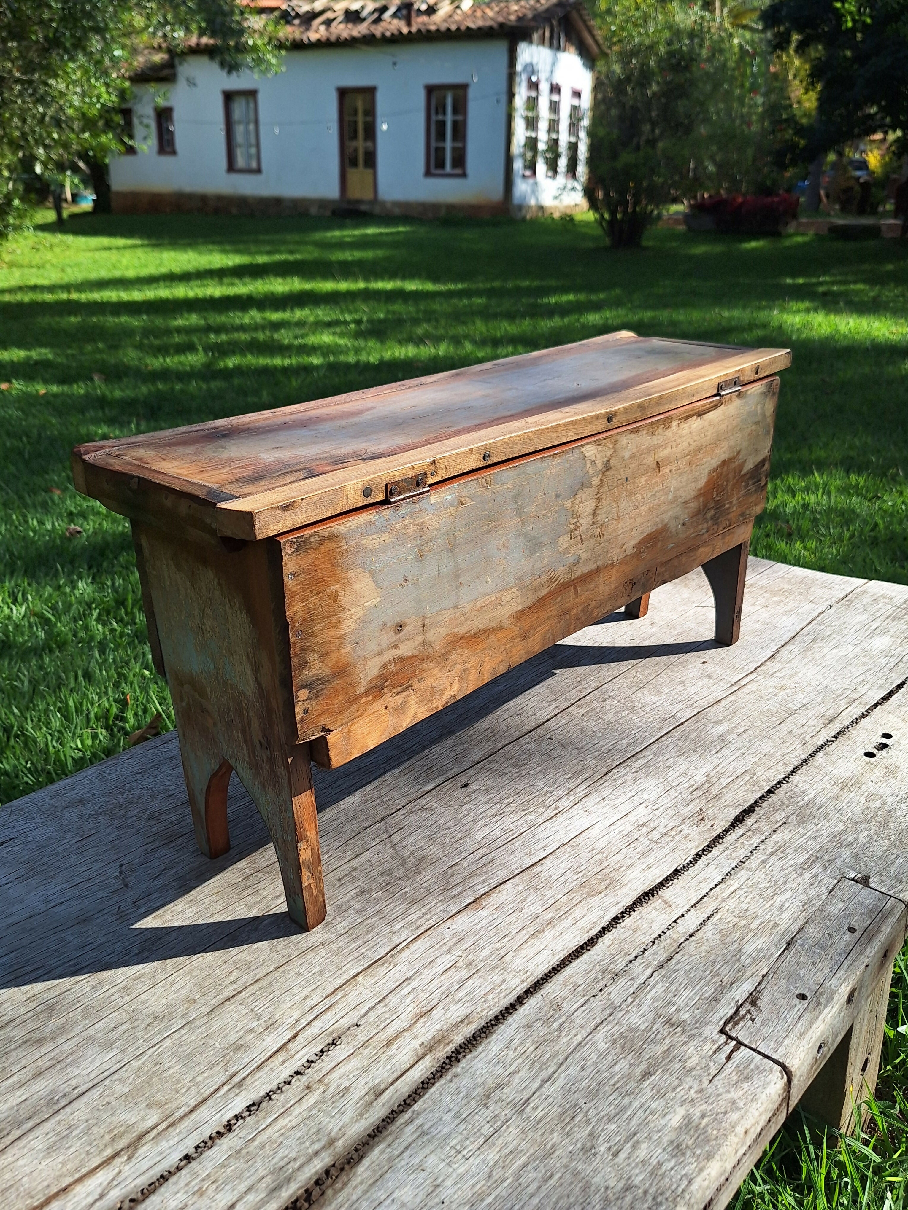 Baú Rústico Tinta Gasta Madeira Maciça Garimpo Mineiro