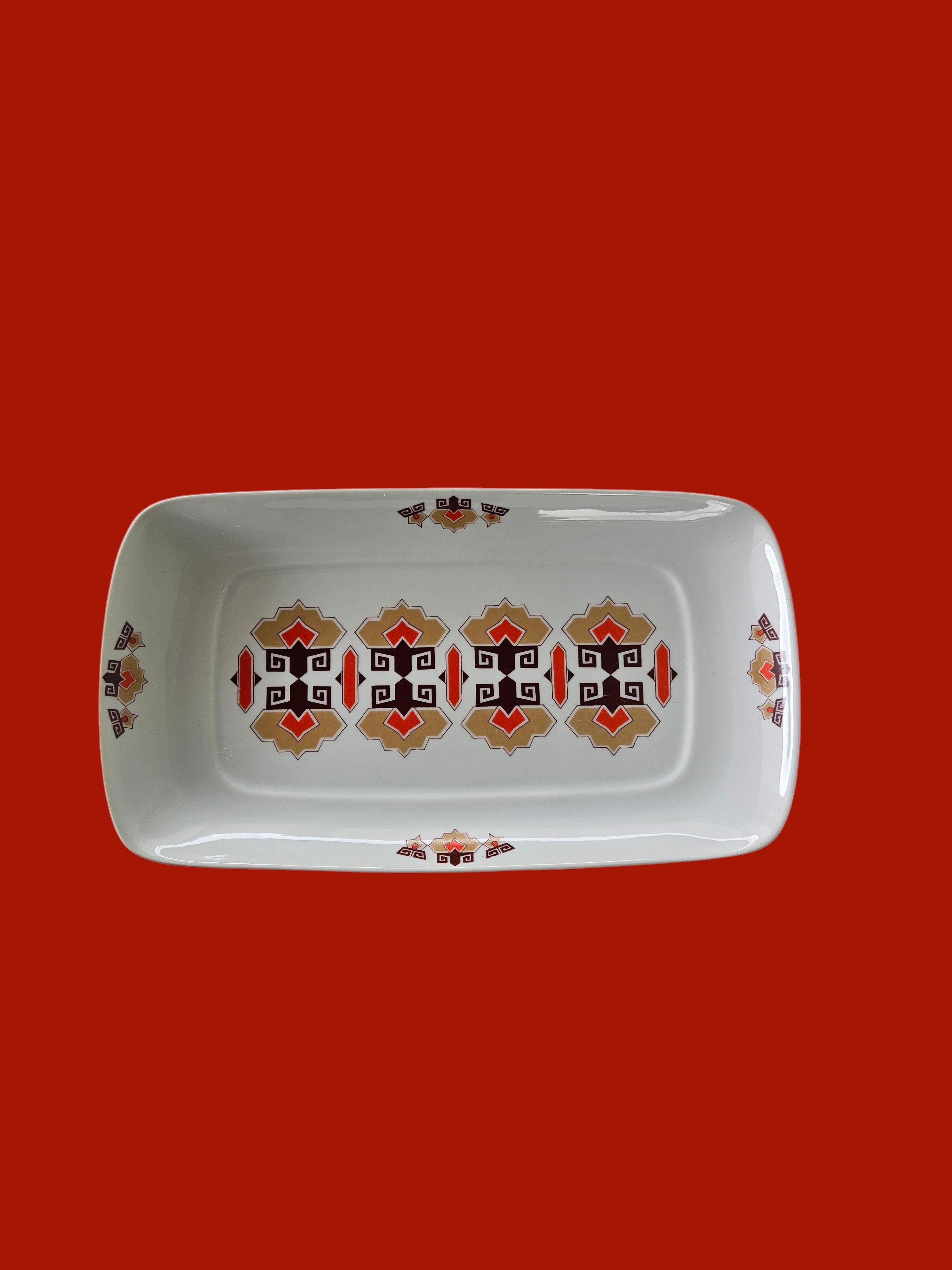 Travessa Retangular Porcelana Schmidt Anos 70/80 - Rara Estampa Geométrica Mid-Century