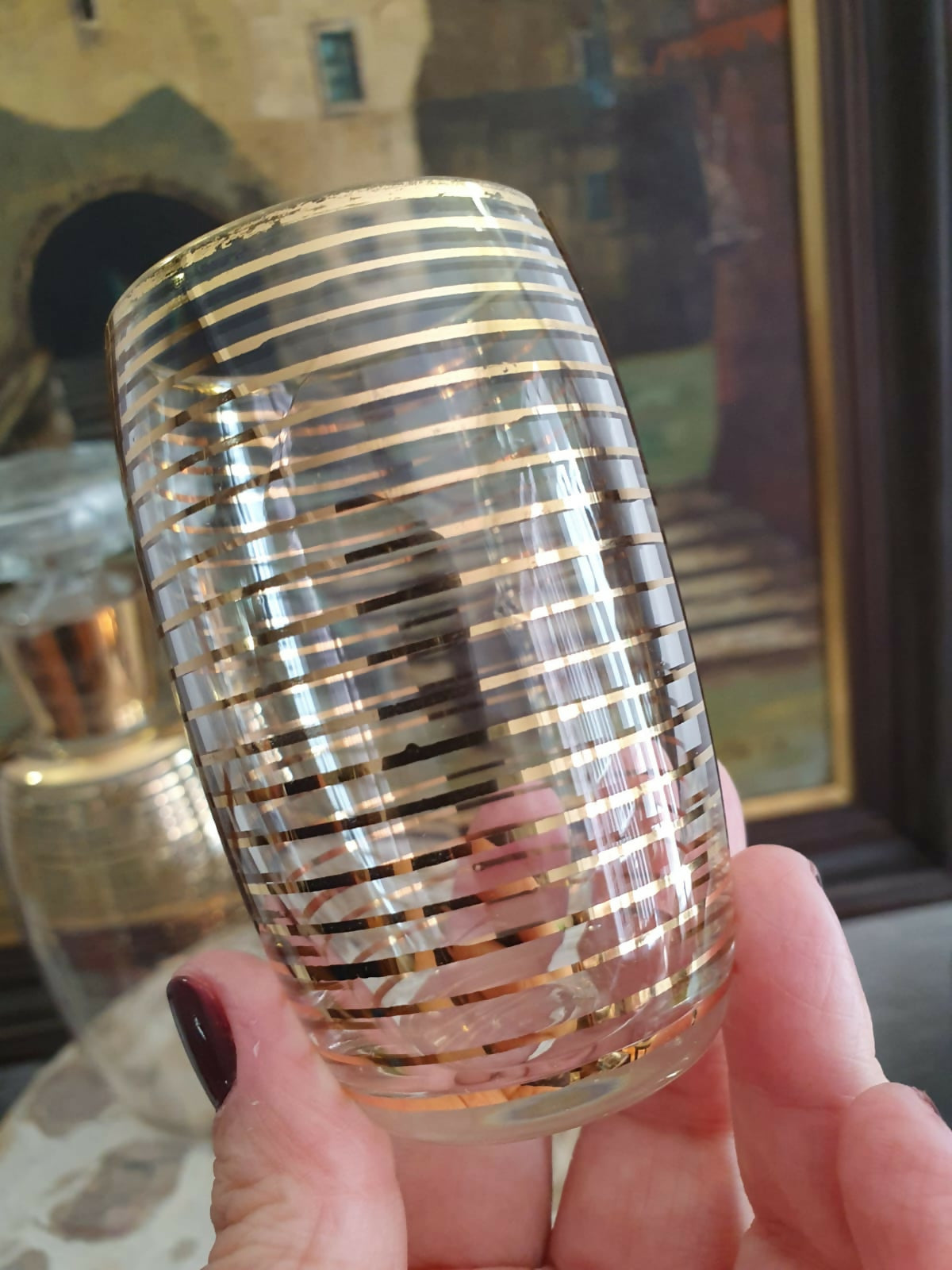 Conjunto de licoreira e 6 copinhos em vidro dos anos 50, lindos e perfeitos. Lindo!