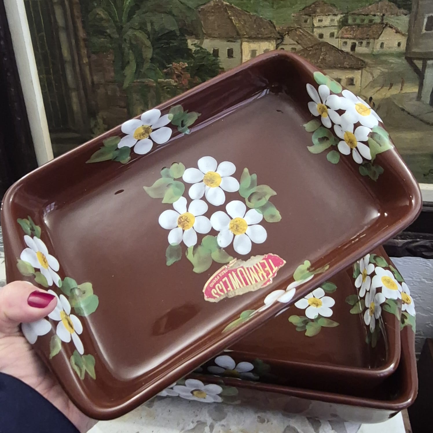 Conjunto de travessas refratárias em cerâmica vintage nacional Weiss, linha Thermoweiss. Lindas.  3 peças.