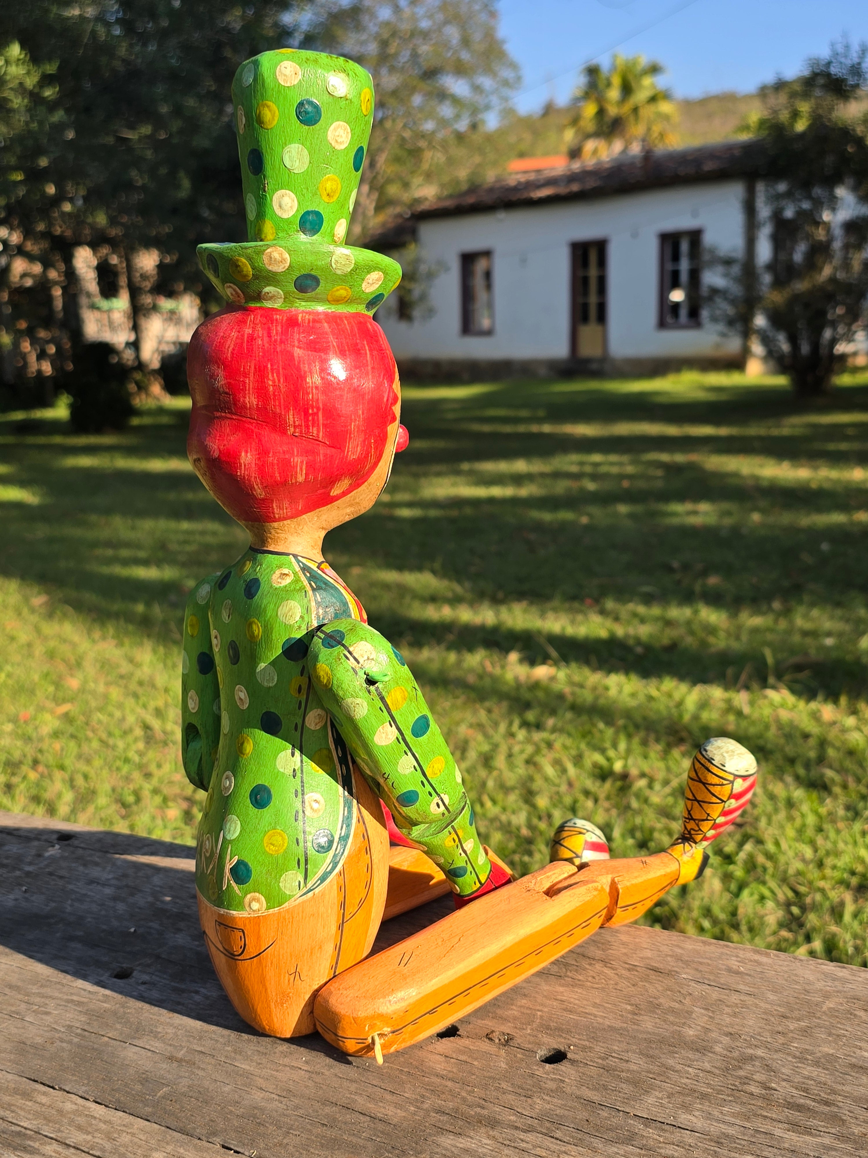 Palhaçinho Articulado de Madeira Pintado à Mão
