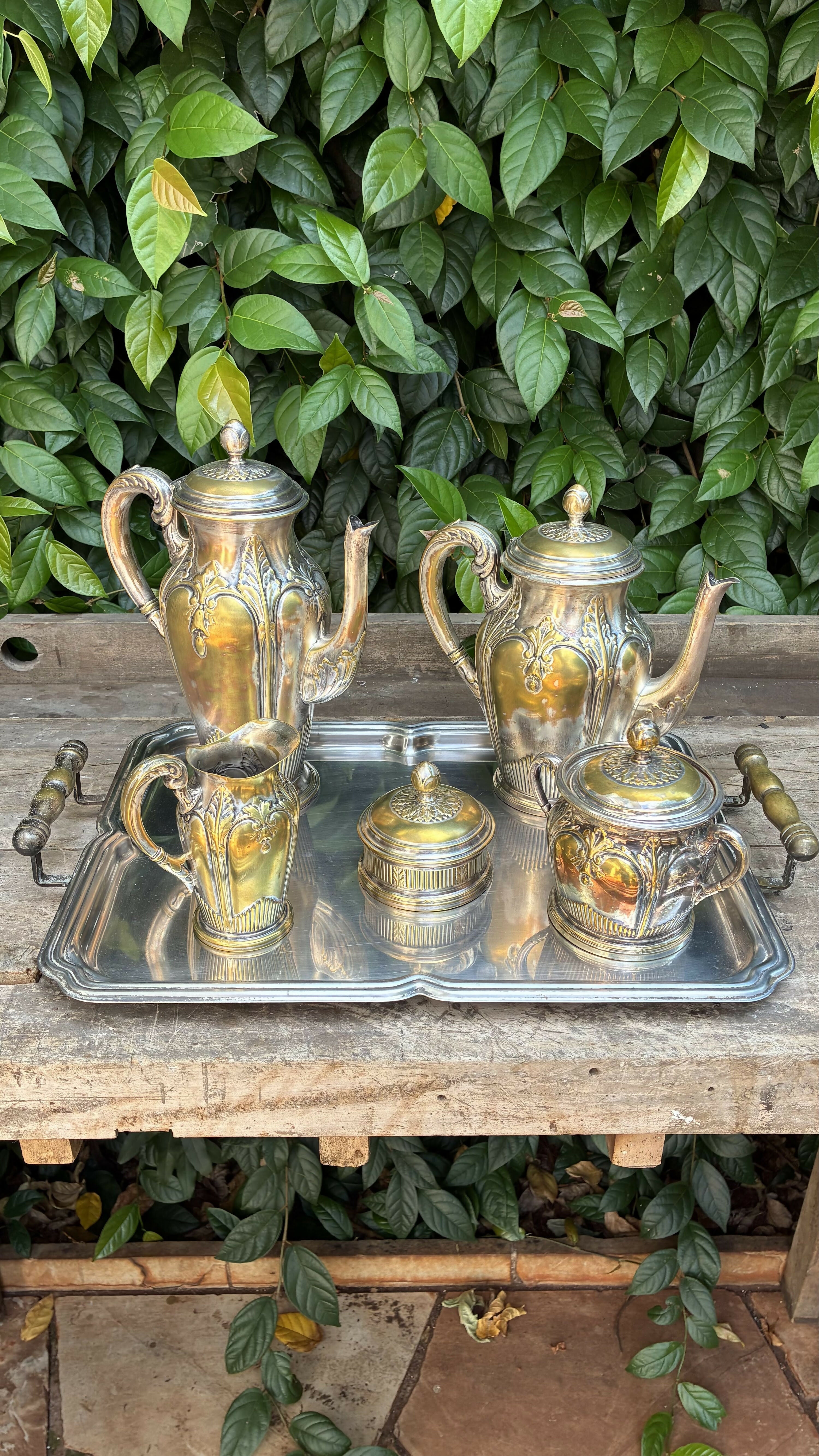 Conjunto de chá/café antigo Prateado e Dourado