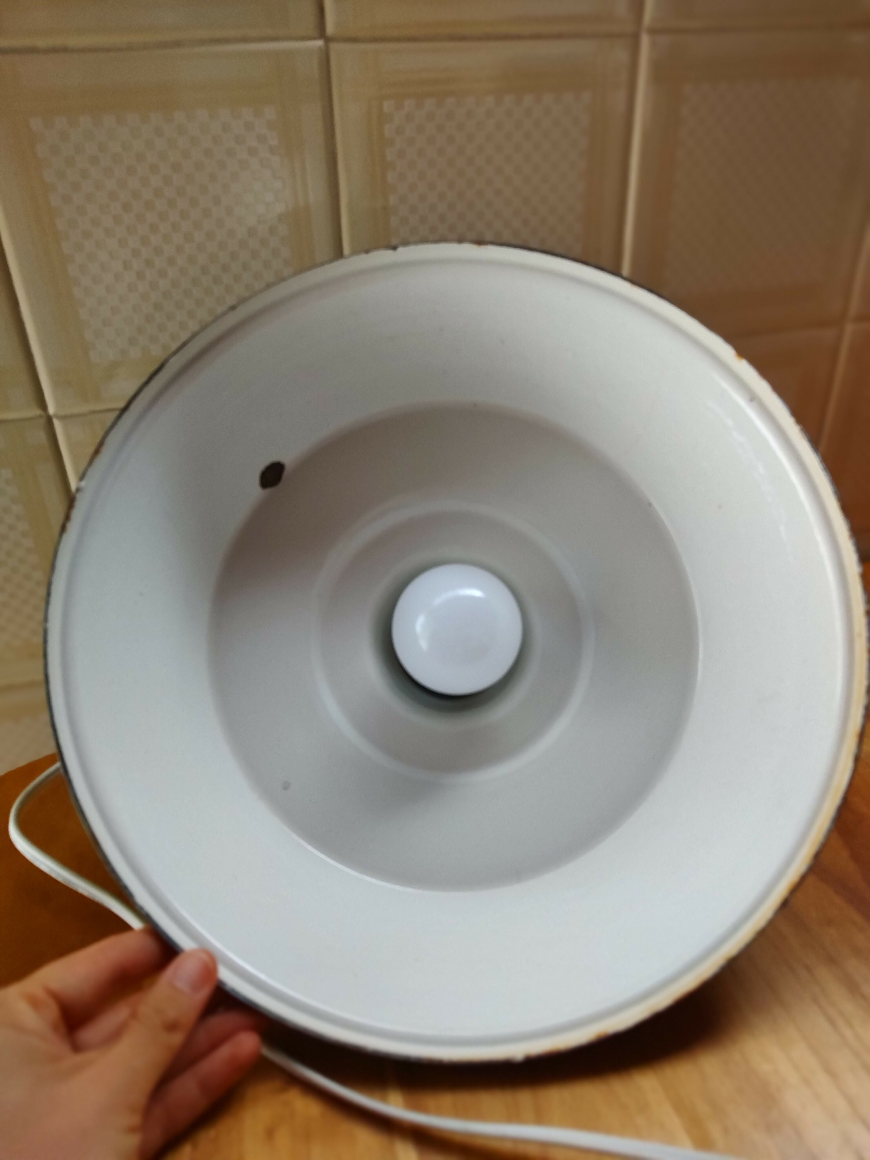 Antigo Lustre / Luminária pendente Industrial com cúpula em metal com pintura verde militar