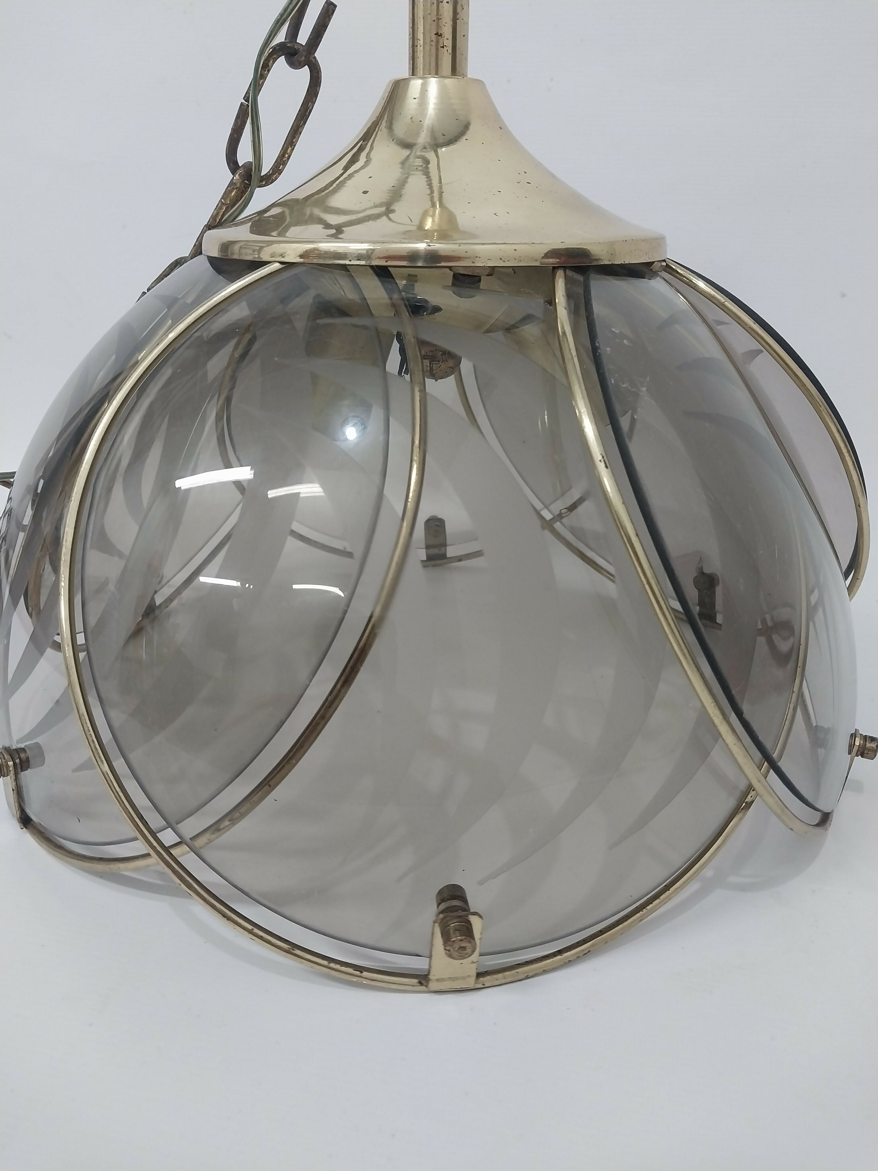 Lustre Vintage Anos 70 RM Latão e vidro fumê