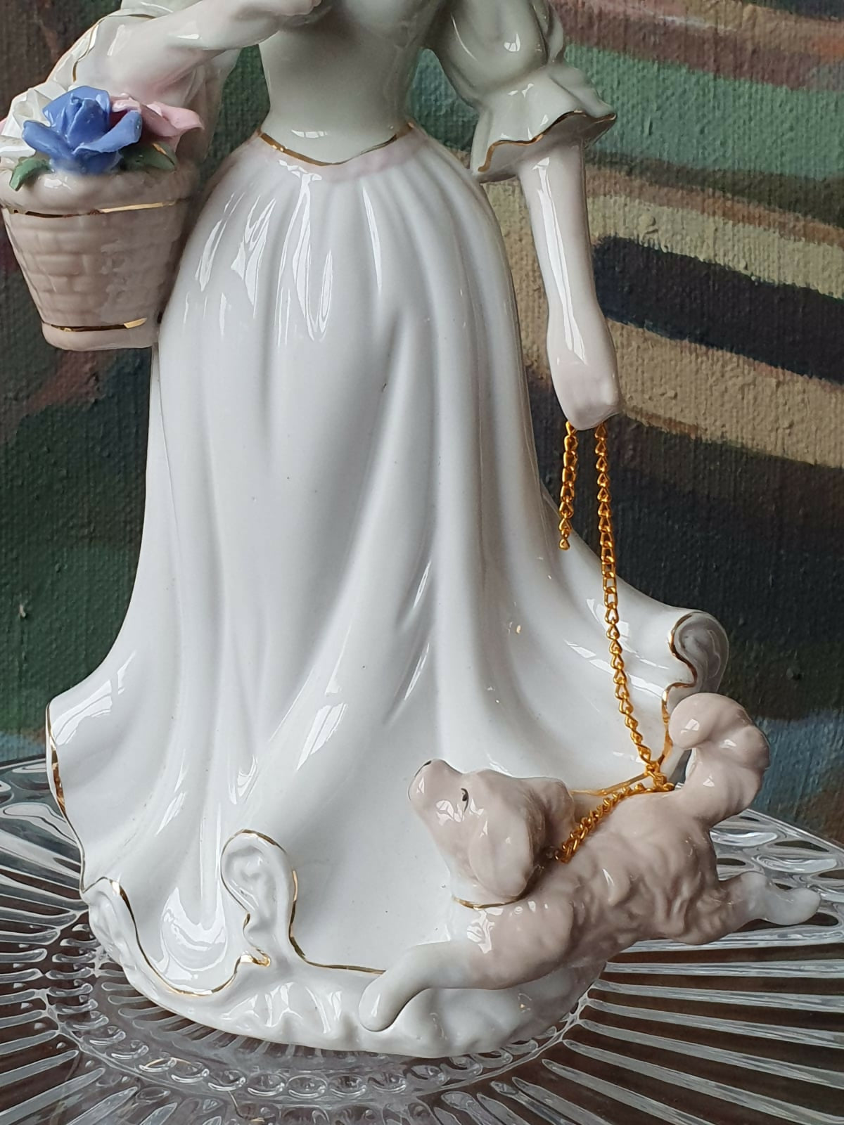 Escultura em porcelana vintage espanhola Lladró representando Dama com Cachorro. Lindíssima e intacta!