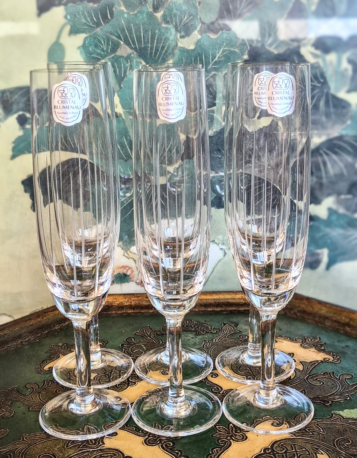  Conjunto de 6 taças flute espumante em cristal vintage de chumbo Blumenau.