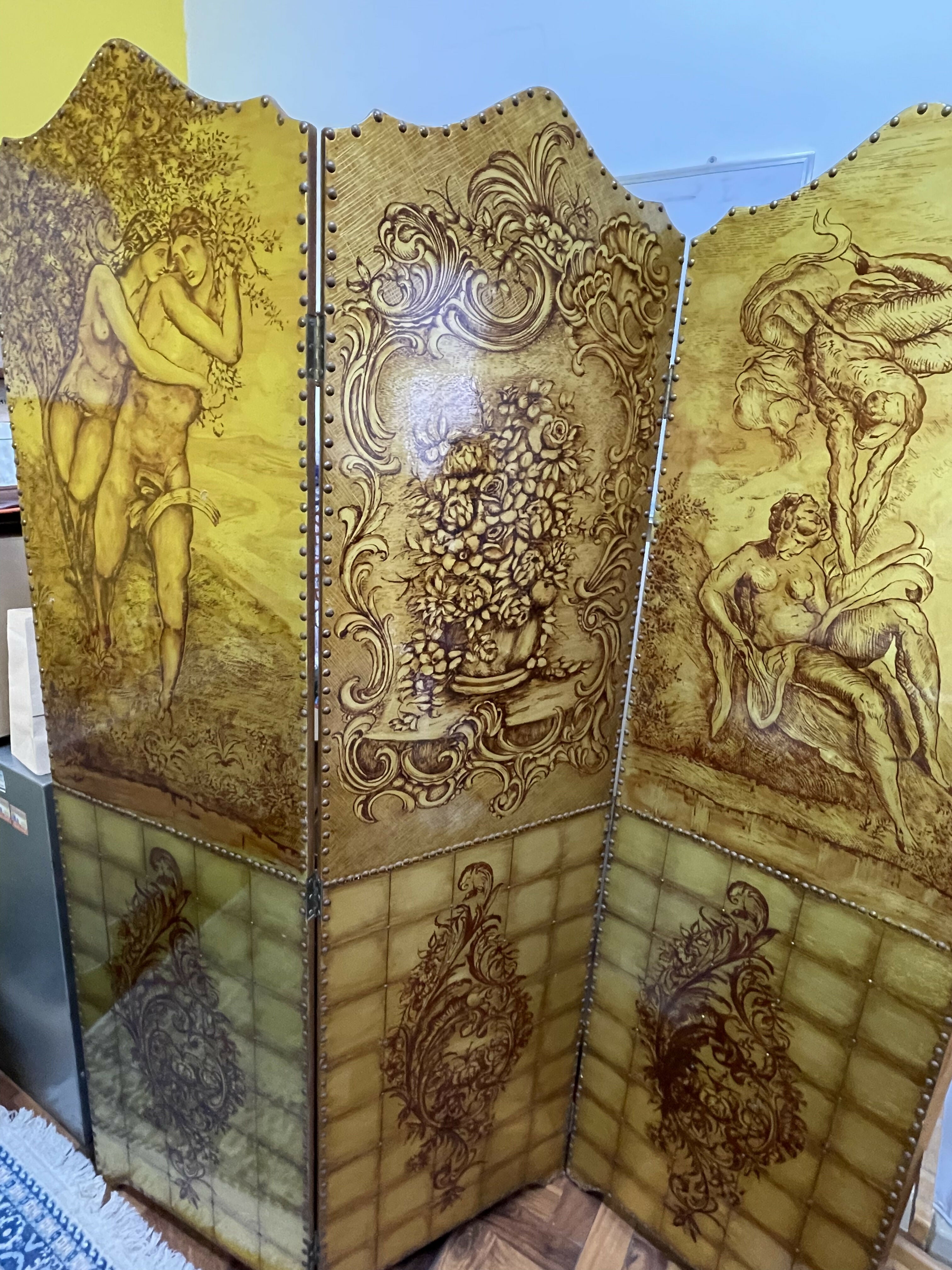 Biombo dourado Adão e Eva