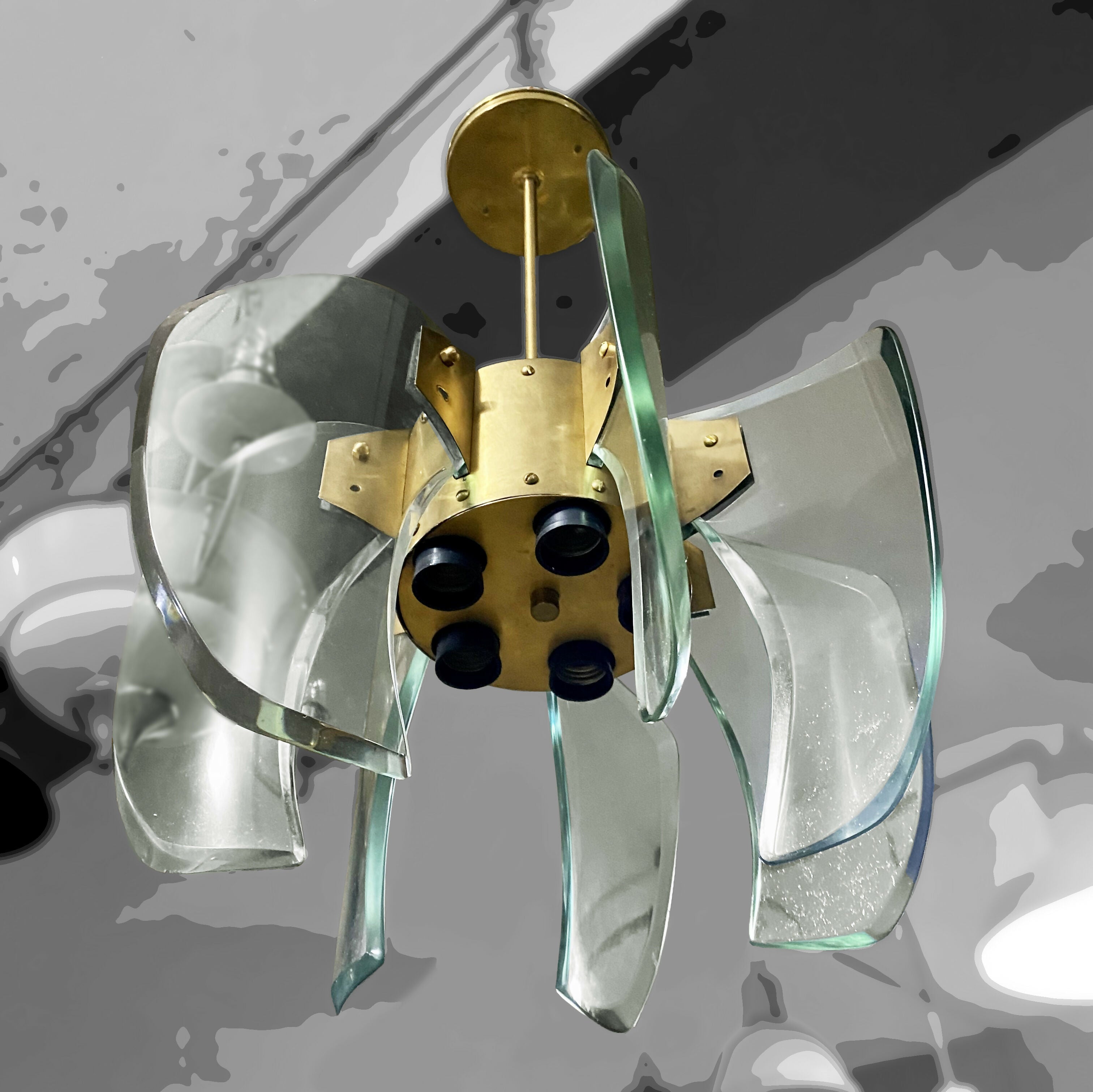 Lustre antigo em vidro e latão - Mid Century