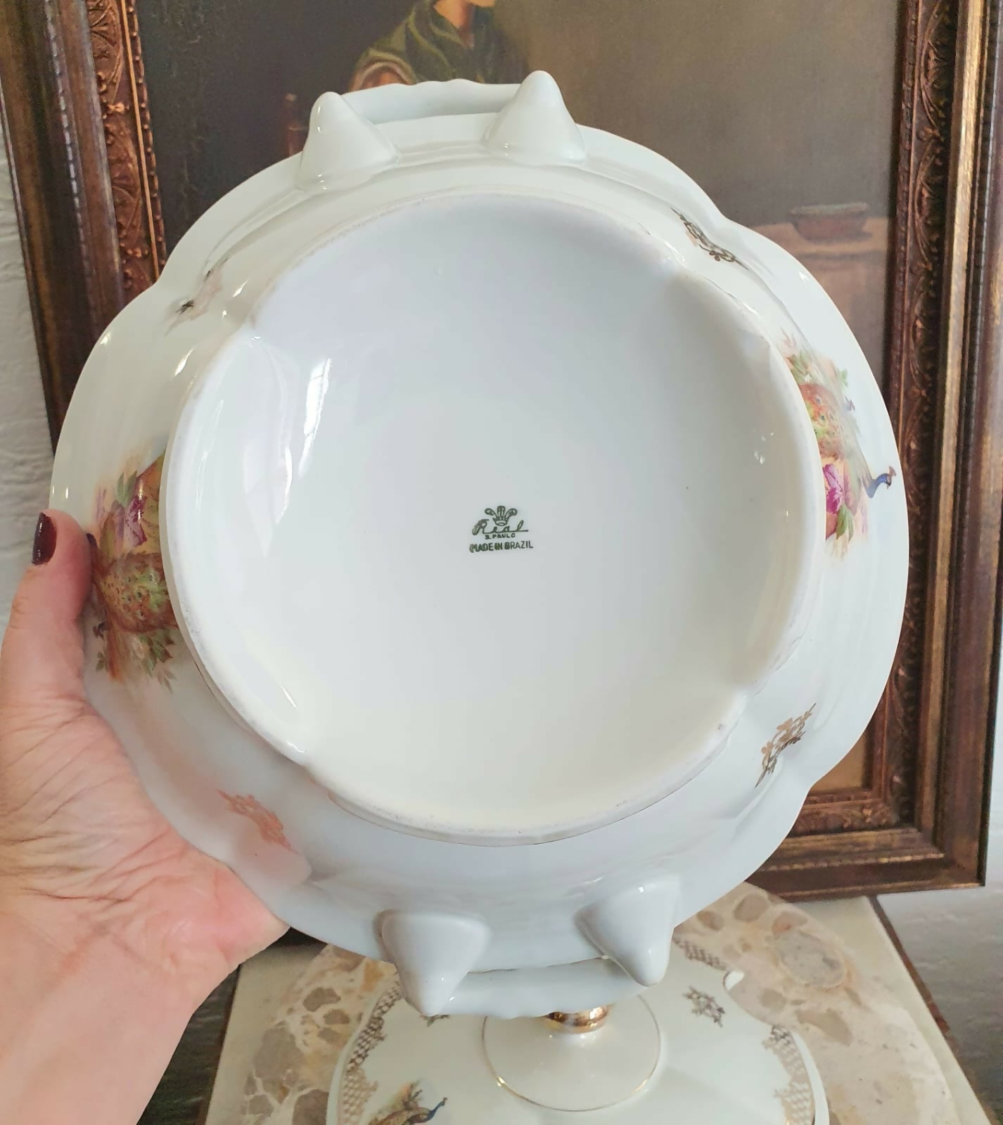 Conjunto em porcelana Real para sopa, 12 peças, anos 40, maravilhoso, Aves do Paraíso. Impecável!