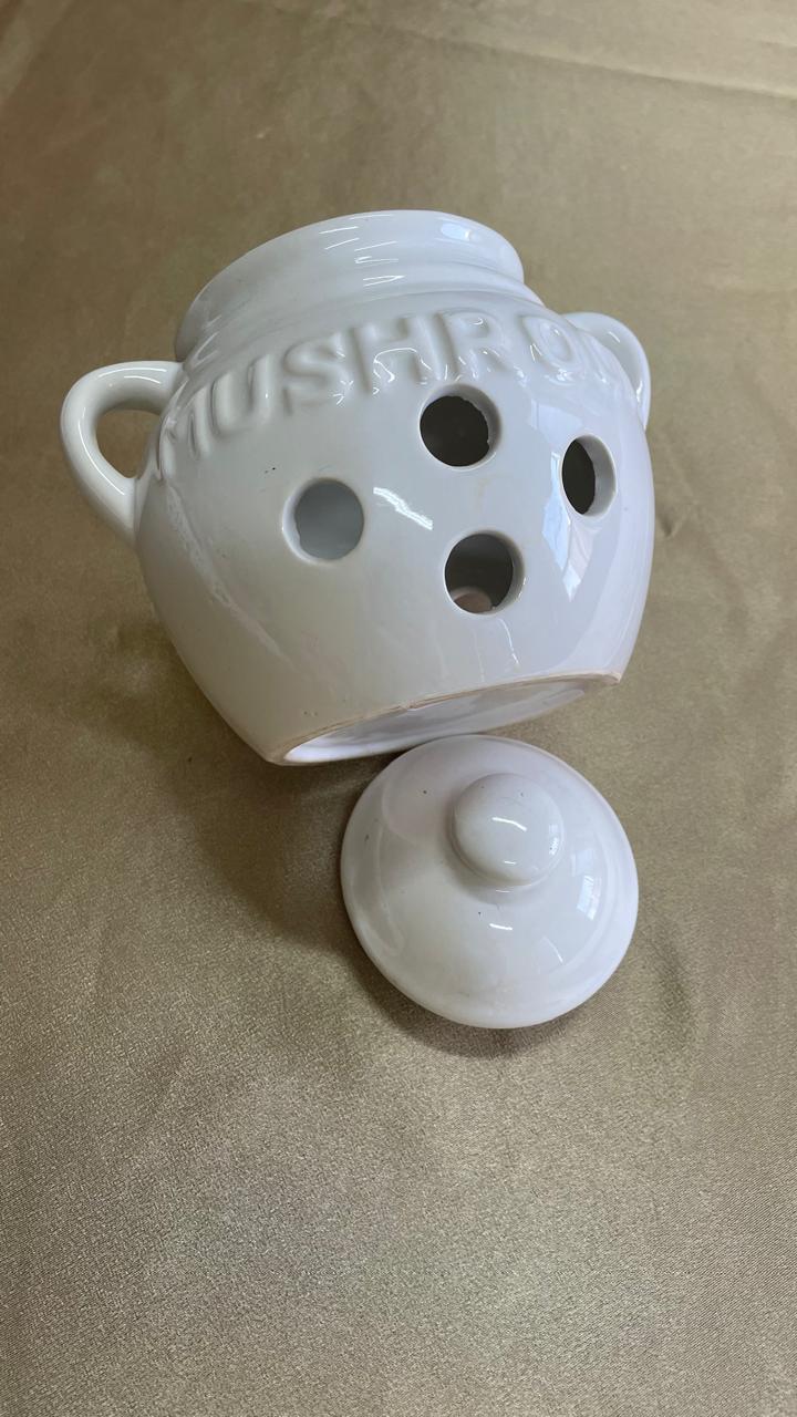 Pote com tampa de louça branca - Mushroom