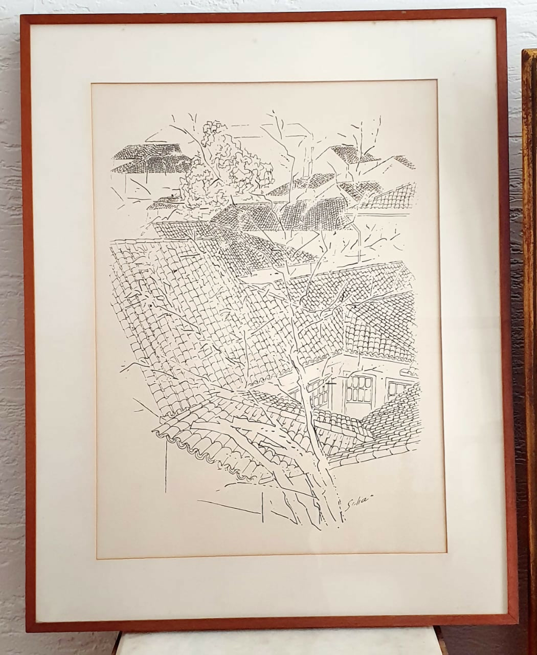 Quadro prancha emoldurada de Carlos Scliar do álbum Morros e Telhados de Ouro Preto, 1964.