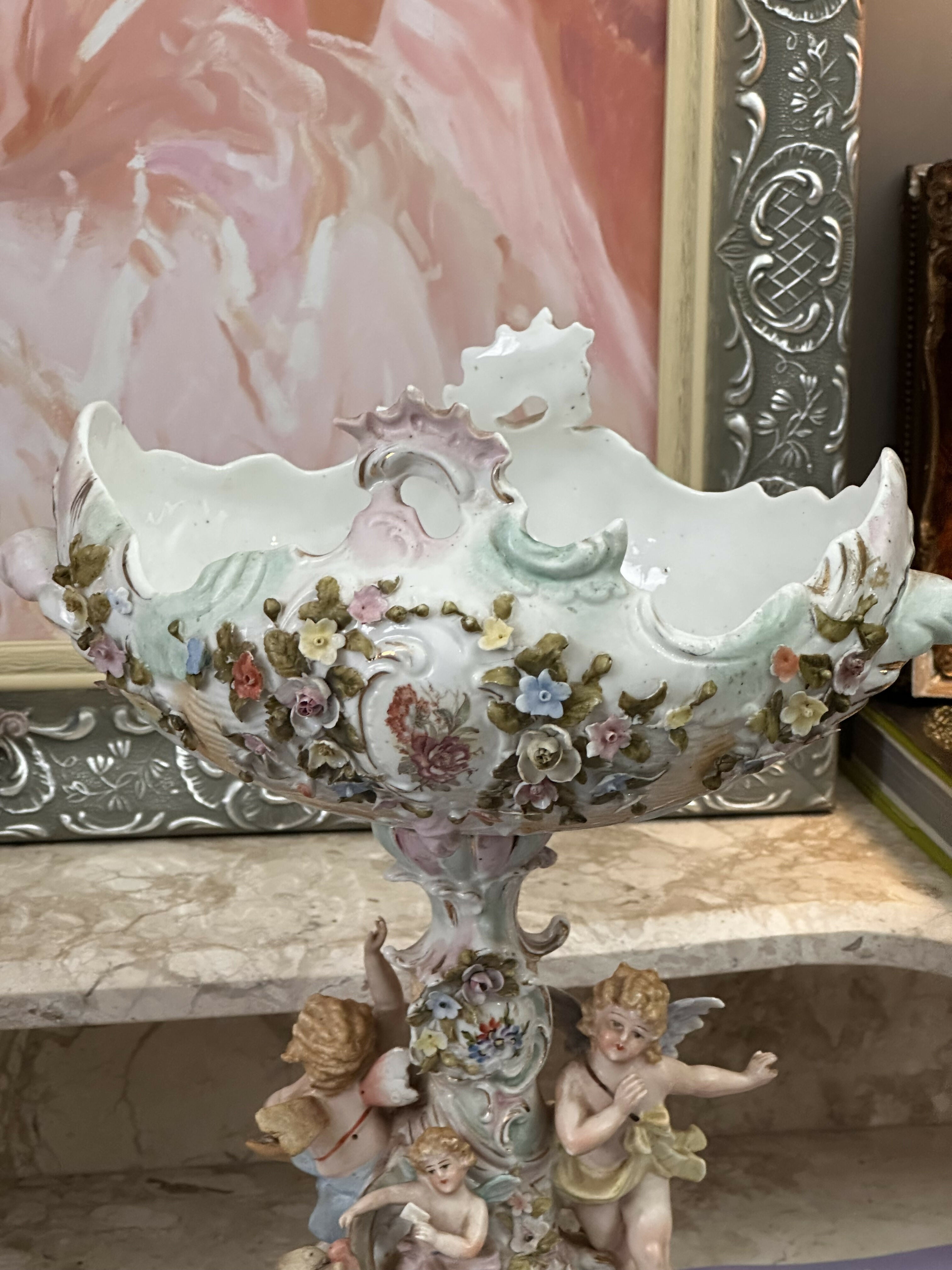 ANTIGO centro de mesa - porcelana Sitzendorf- estilo Dresden Peça central de mesa porcelana