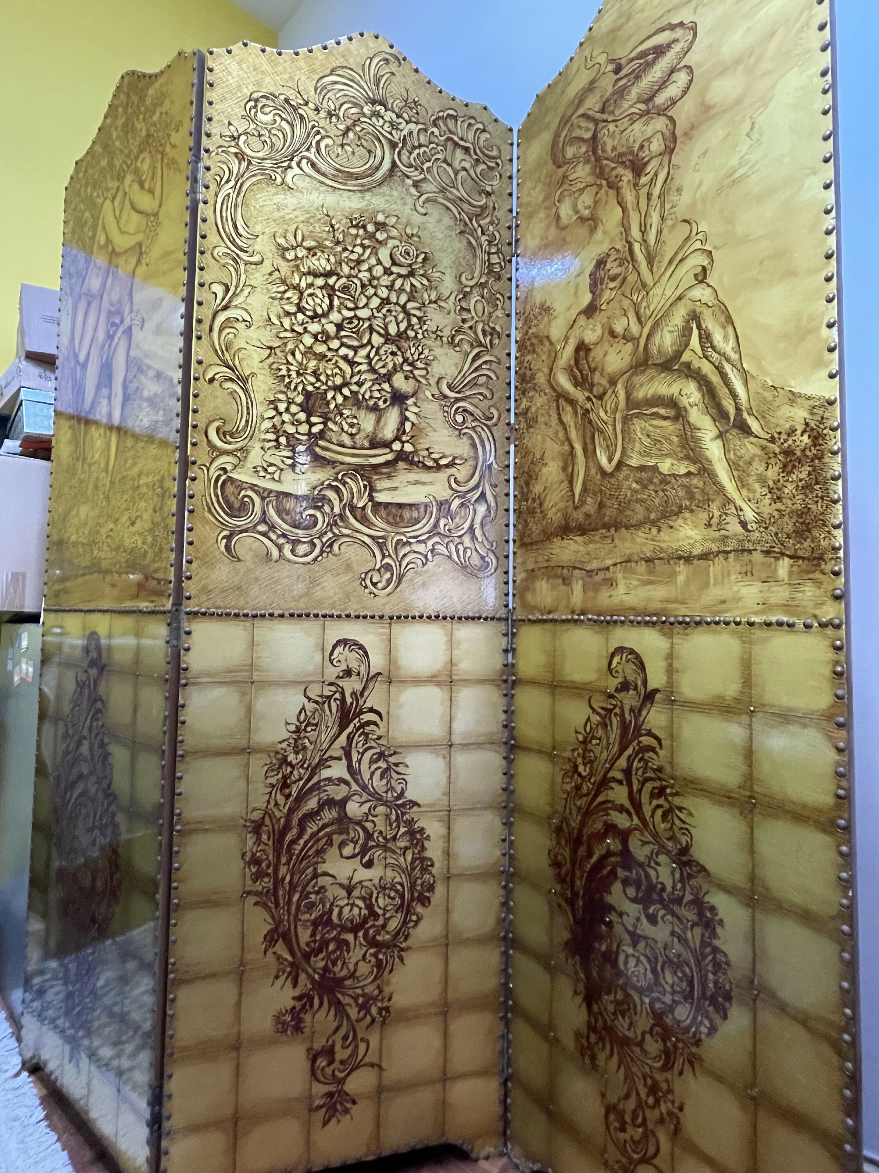 Biombo dourado Adão e Eva