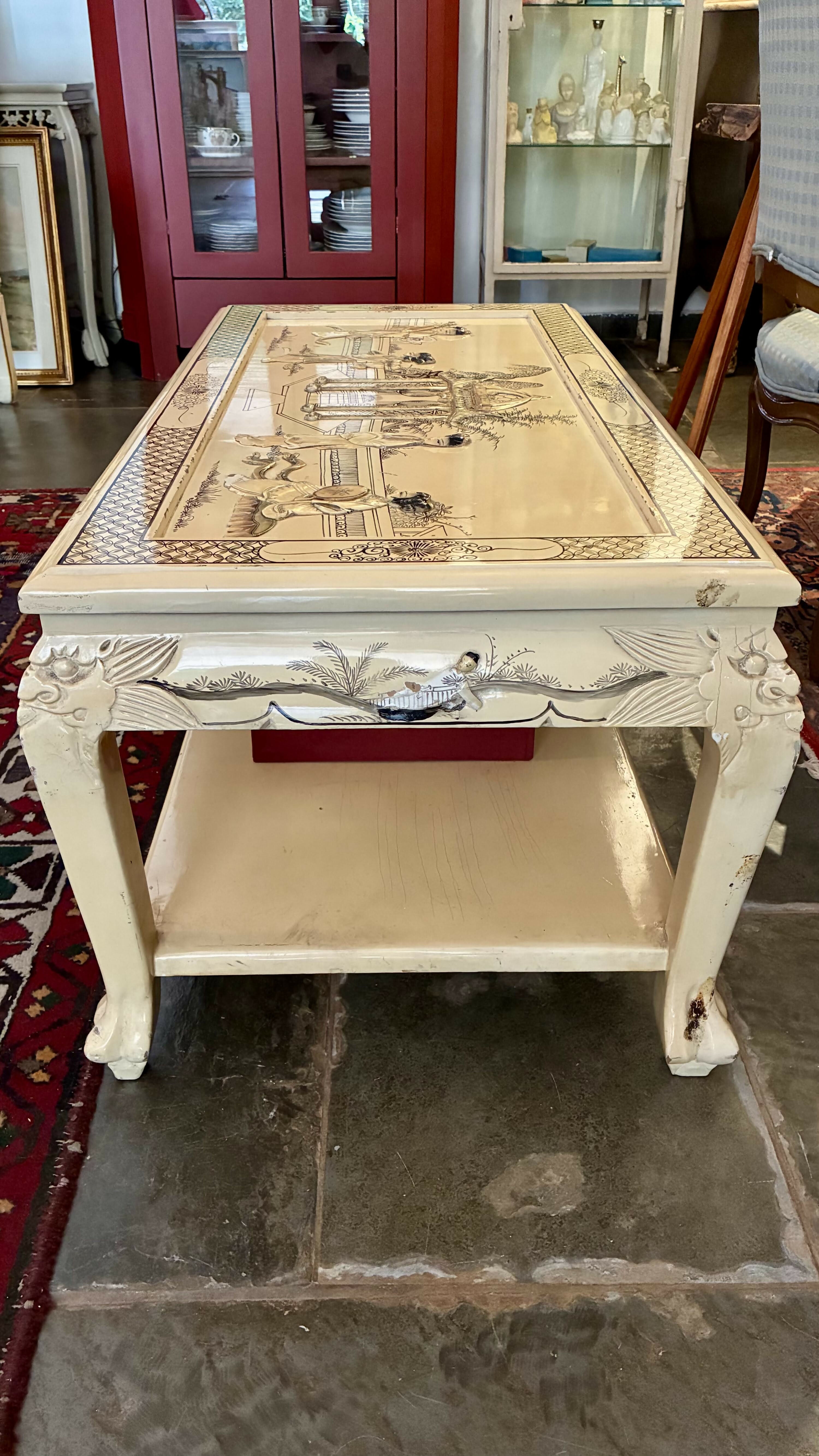Mesa de Centro Retangular Chinoiserie Laqueada