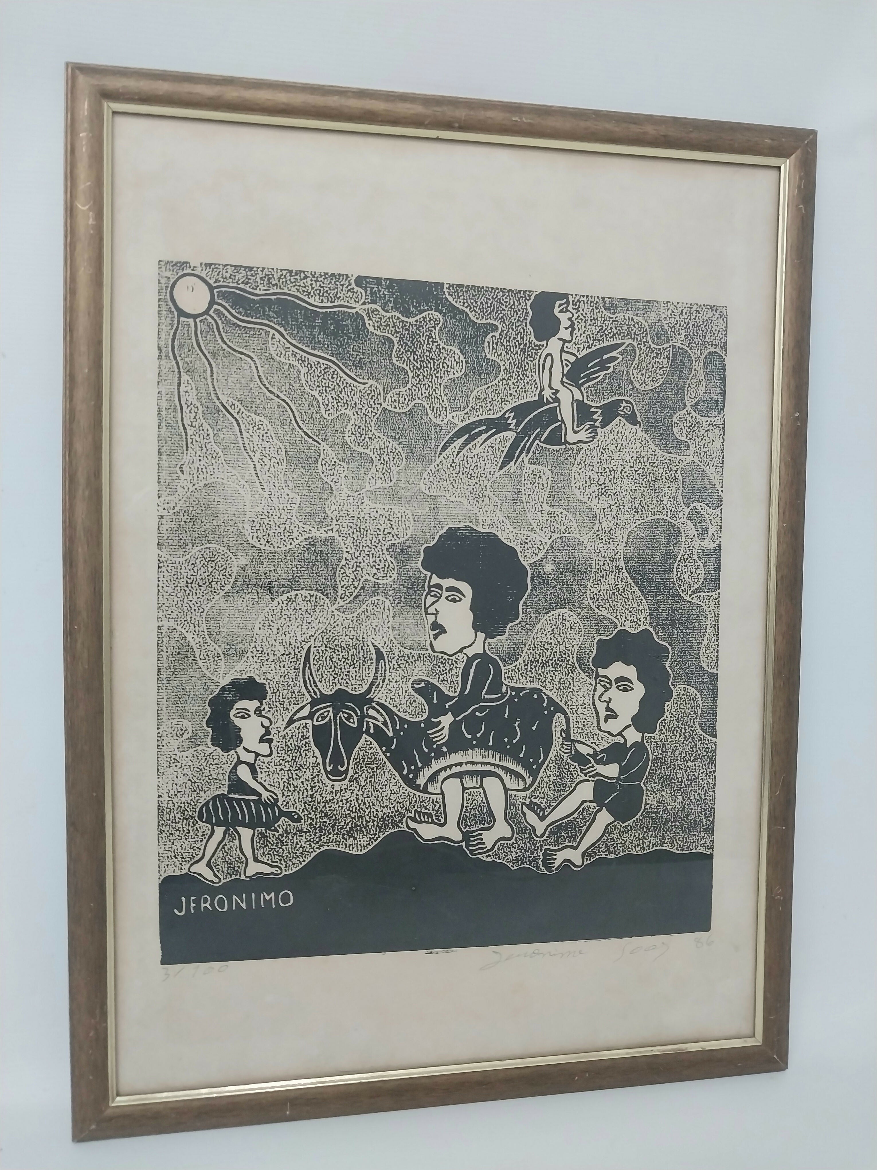Quadro com Xilogravura Jerônimo Soares - Boi Bumba