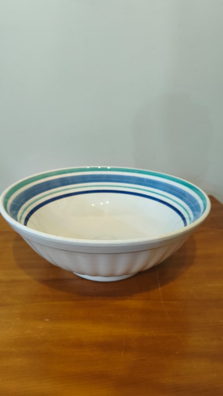 Tigela Italiana La Primula – Cerâmica Esmaltada com listras em Tons De Azul e Verde