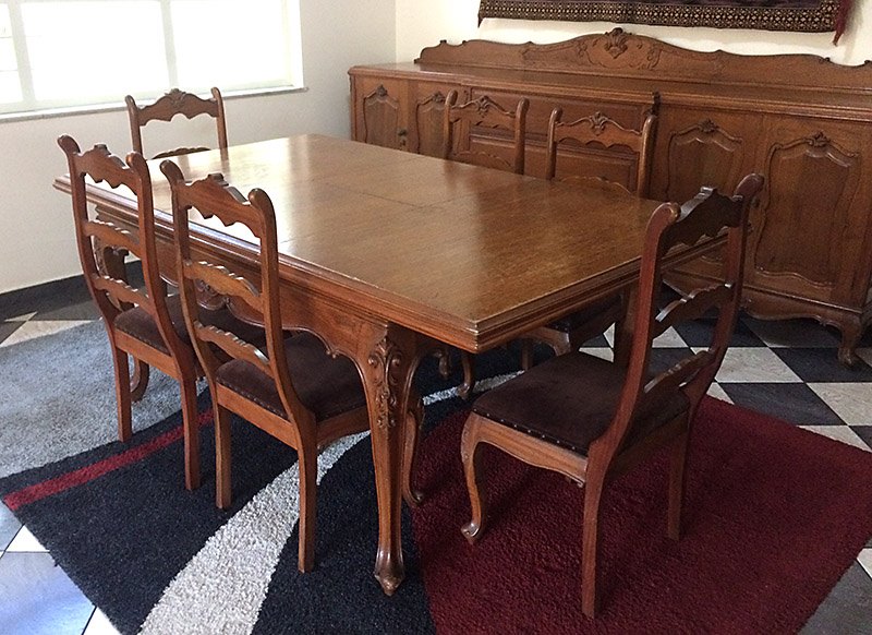 Mesa de jantar Retangular em madeira extensível de 6 a 8 lugares anos 40-60