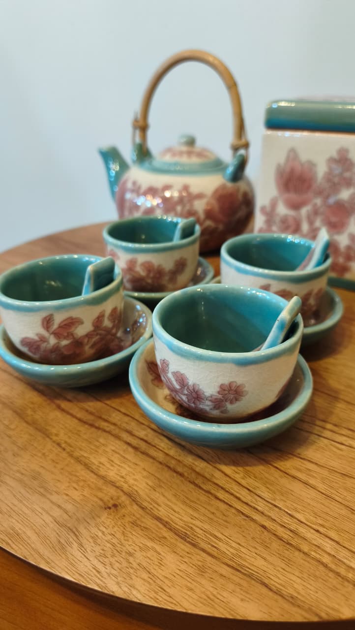 Conjunto De Chá Em Cerâmica Pier 1 Imports – Decoração Floral – 14 Peças