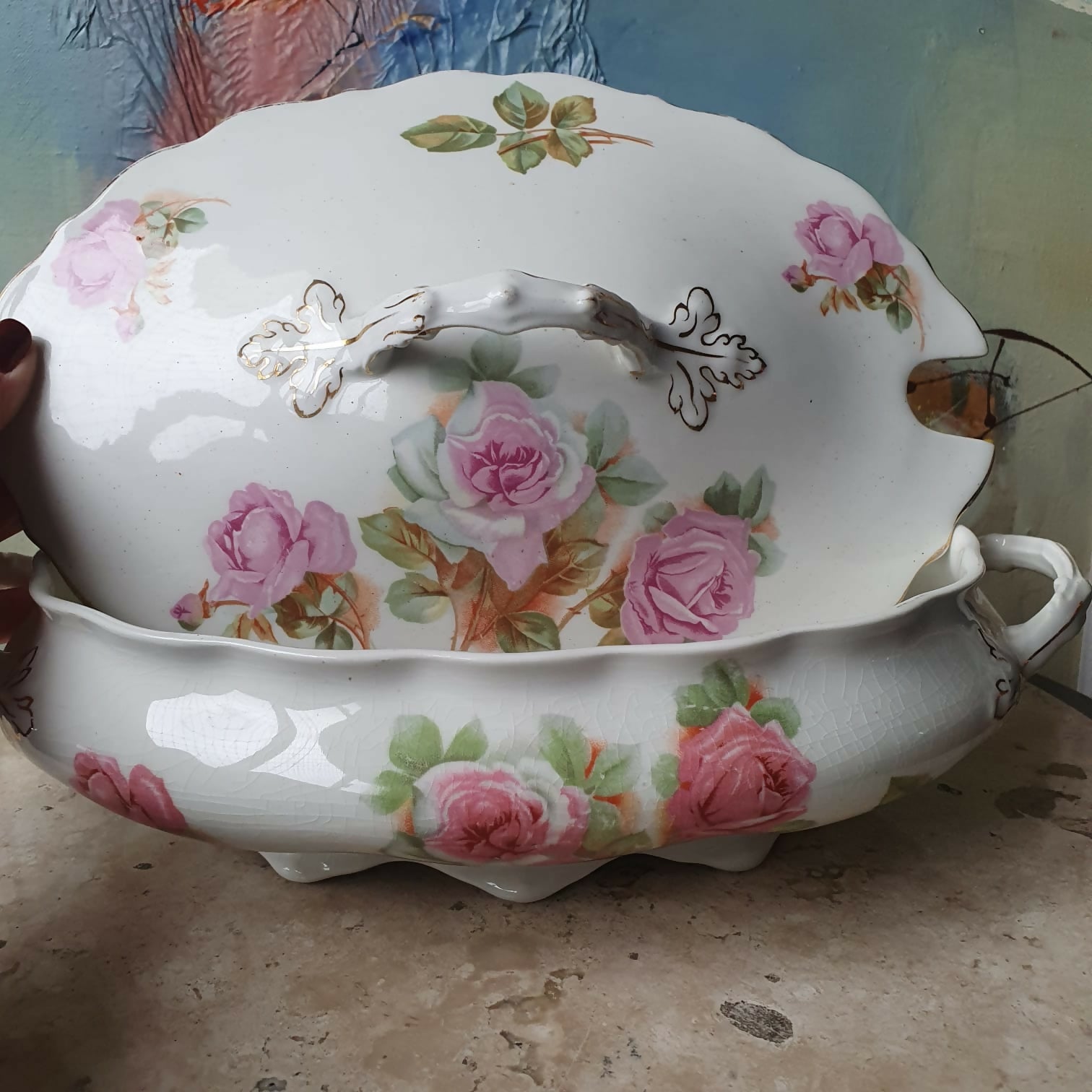 Sopeira inglesa século XIX floral, linda para decoração.
