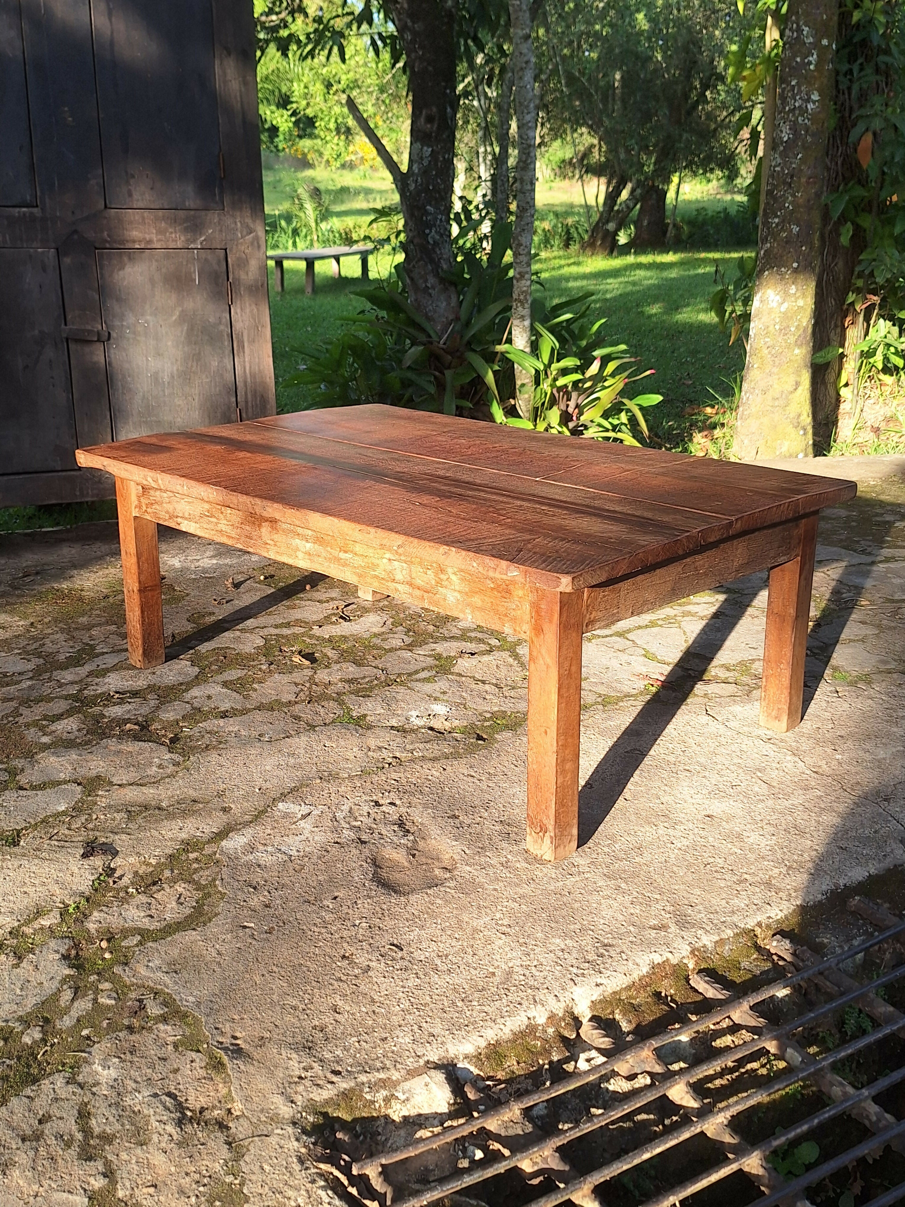 Mesa de Centro Antiga Madeira Maciça Garimpo Mineiro