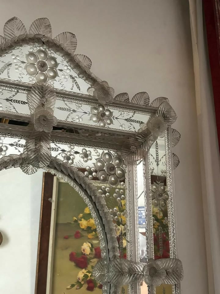 ESPELHO VENEZIANO ANTIGO EM CRISTAL LAPIDADO