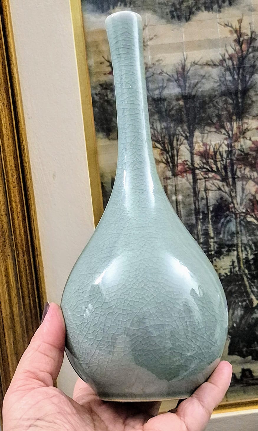 Vaso solifleur em porcelana Celadon coreano com maravilhoso craquelê do tempo