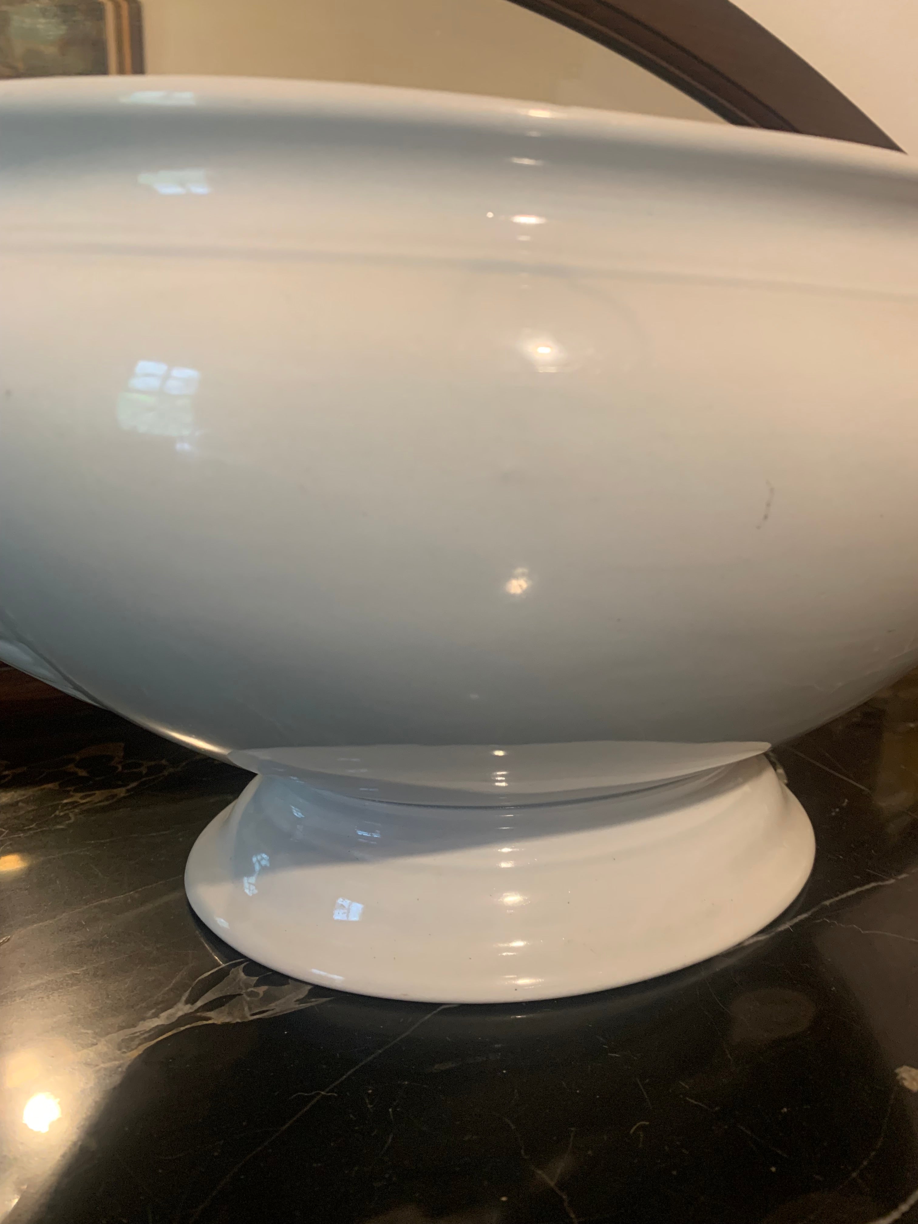 Espetacular Centro de mesa / Vaso oval Inglês em porcelana branca 
