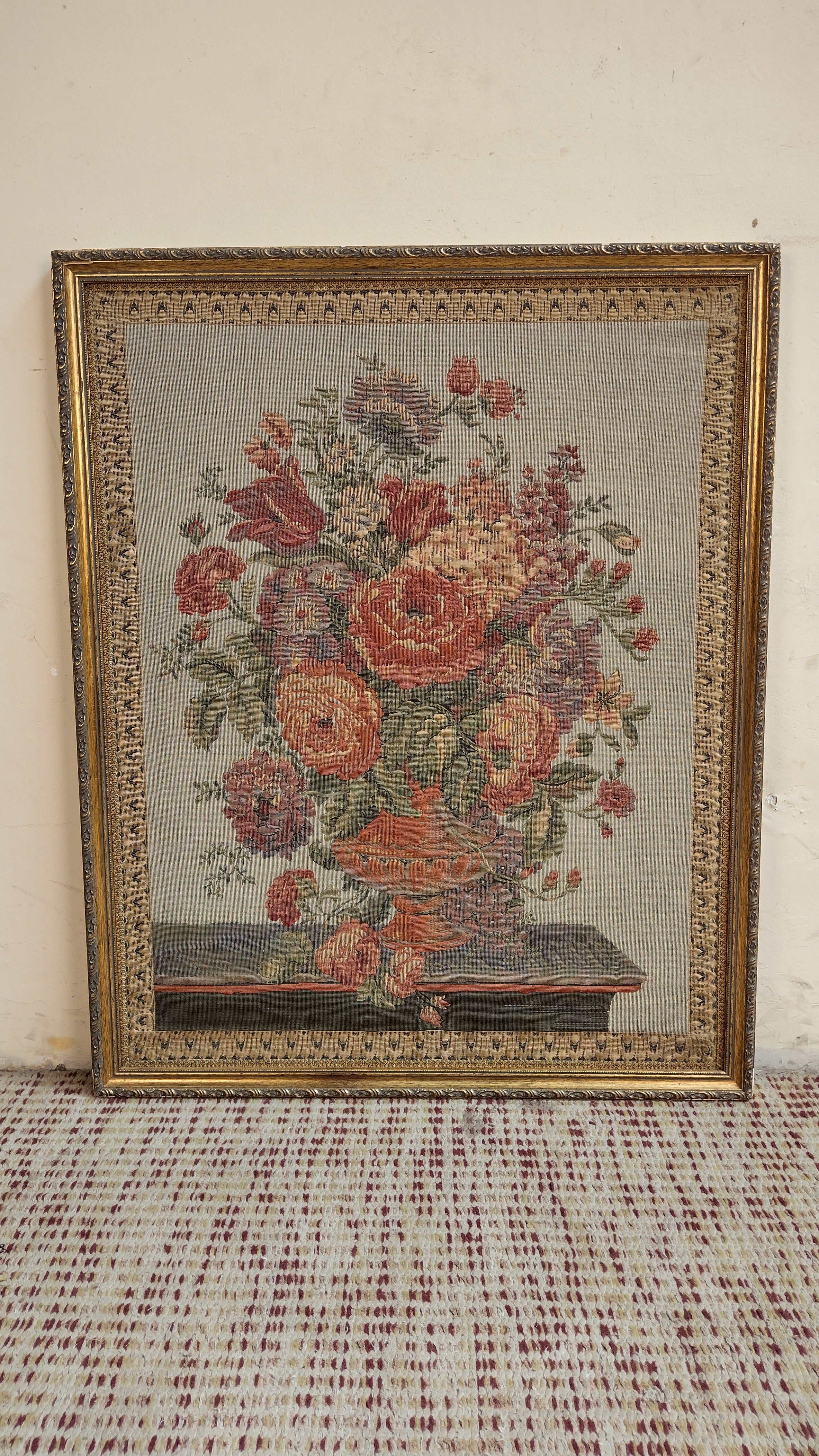 Quadro / tapeçaria em Gobelin “Vaso com flores” (85cm X 69cm)