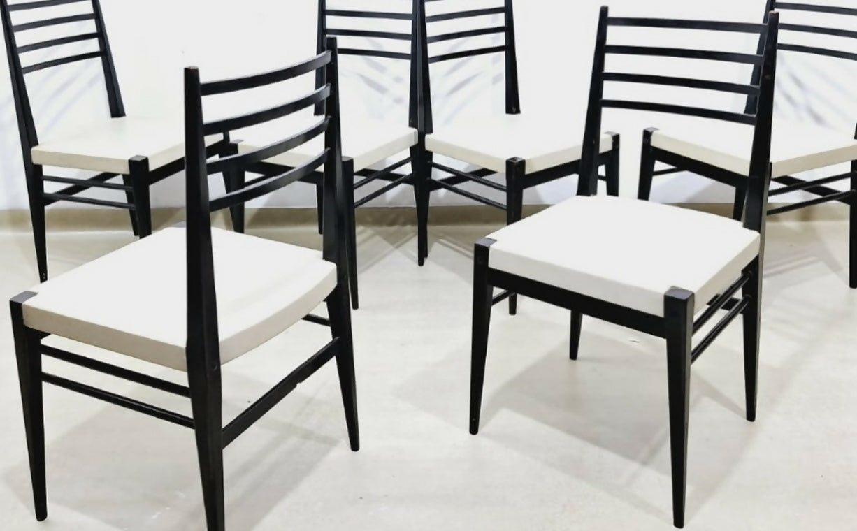 Jogo de 6 Cadeiras ebanizadas Cimo. com couro sintético