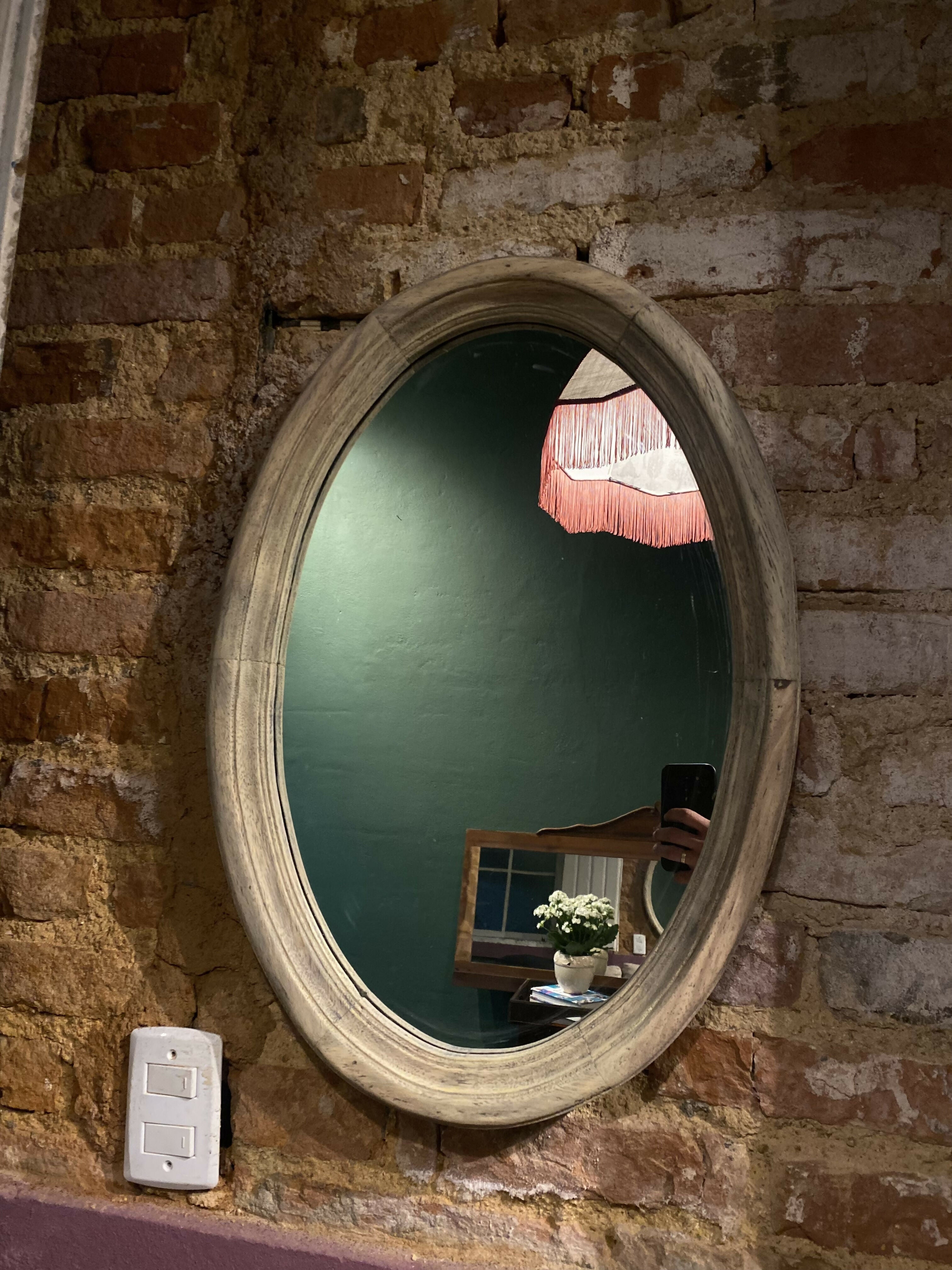 Espelho Oval Natural em madeira nobre