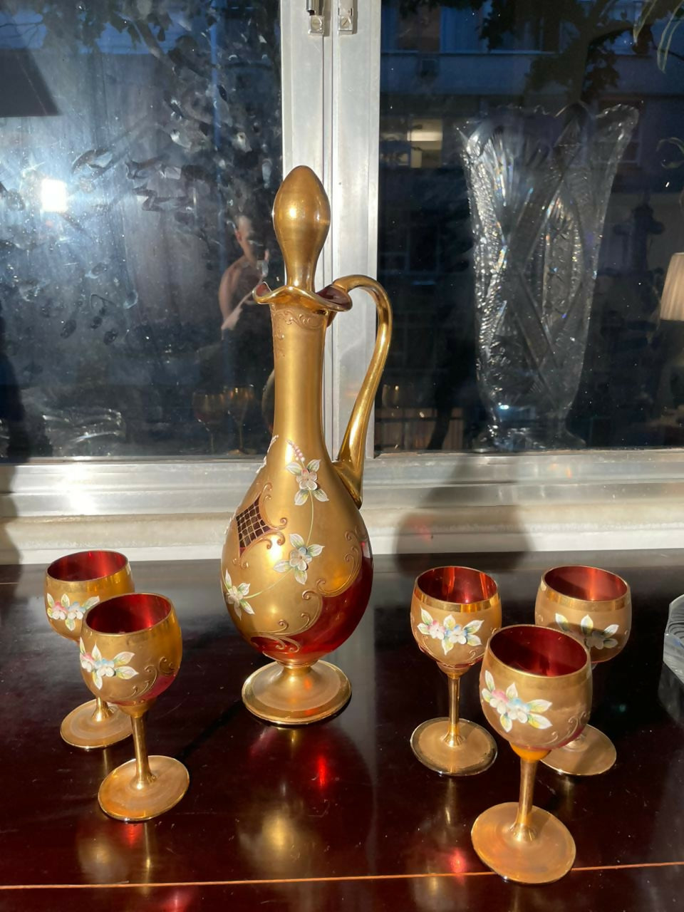 Licoreira e 5 Taças em Cristal Veneziano Bohemia