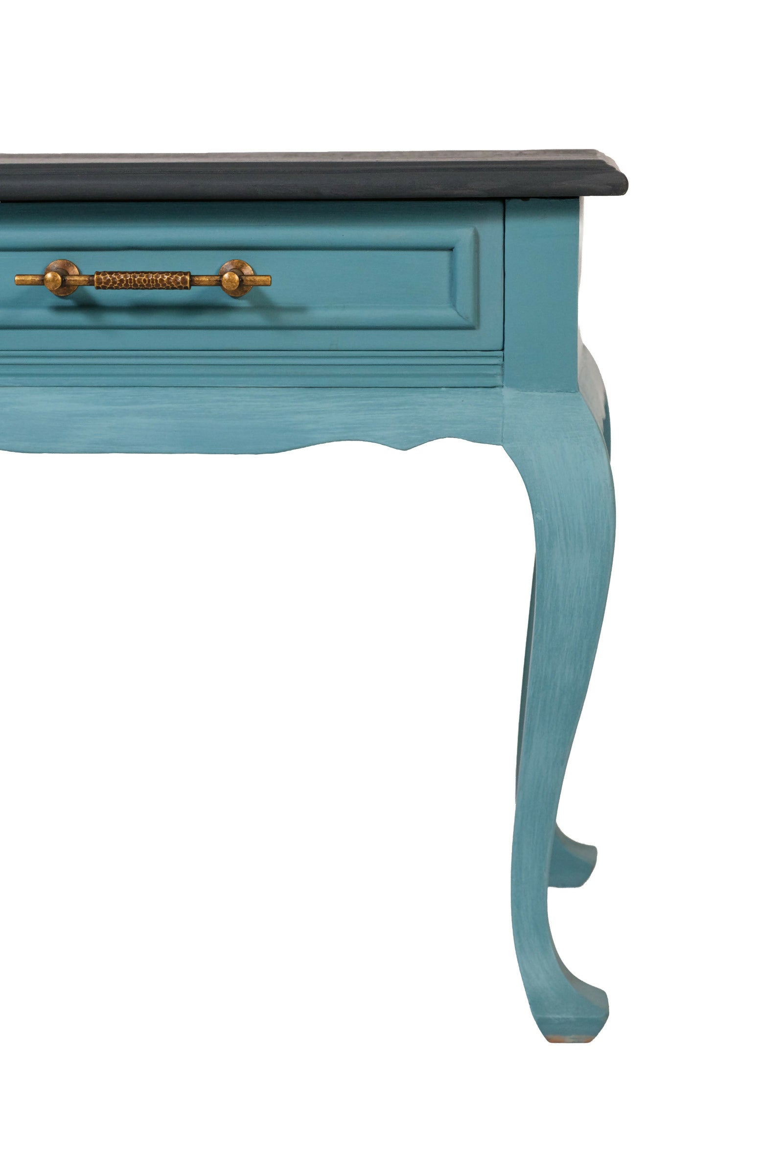Mesa Lateral restaurada azul e preta - madeira maciça