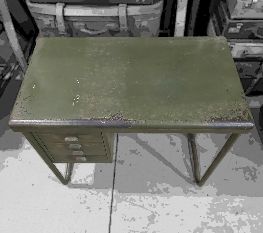 Mesa escrivaninha antiga de aço verde escuro - Estilo industrial