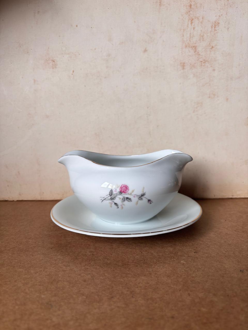 Molheira de porcelana Steatita com prato fixo e decoração floral (DMCPS_244)