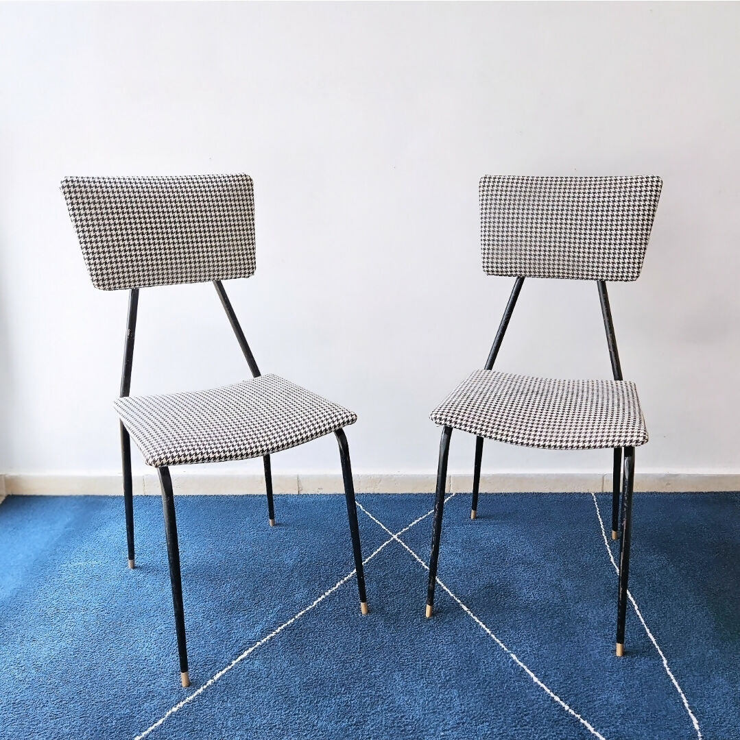 PAR DE CADEIRAS ANOS 50 com tecido Pied de Poule