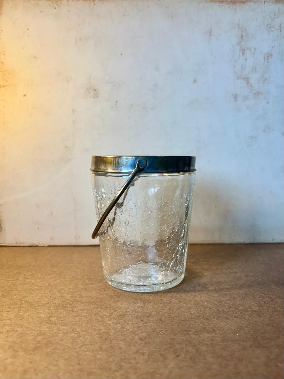 Vaso em vidro craquelado com alça em metal prateado (DMCPS_337)