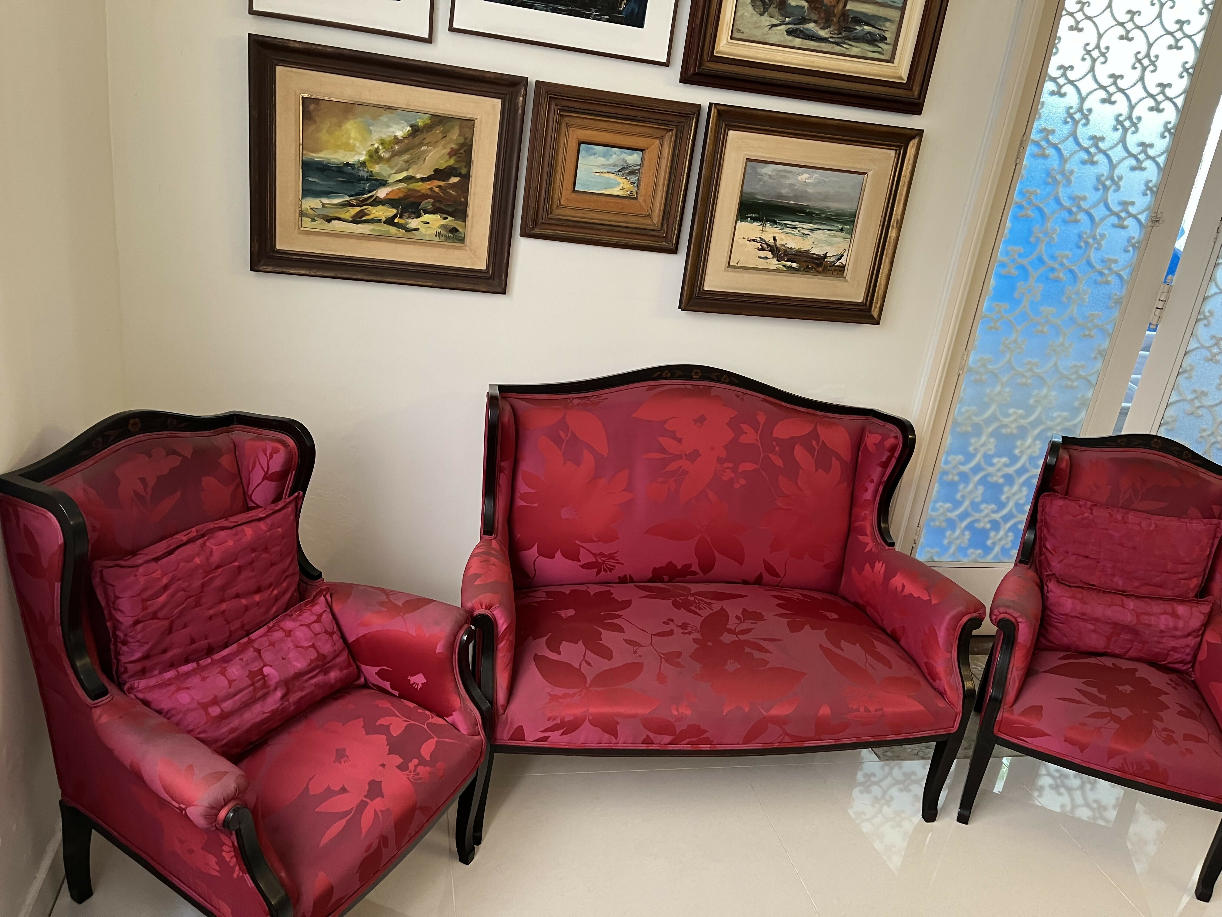 Conjunto Sala Vermelho / Cereja - sofá com 2 poltronas